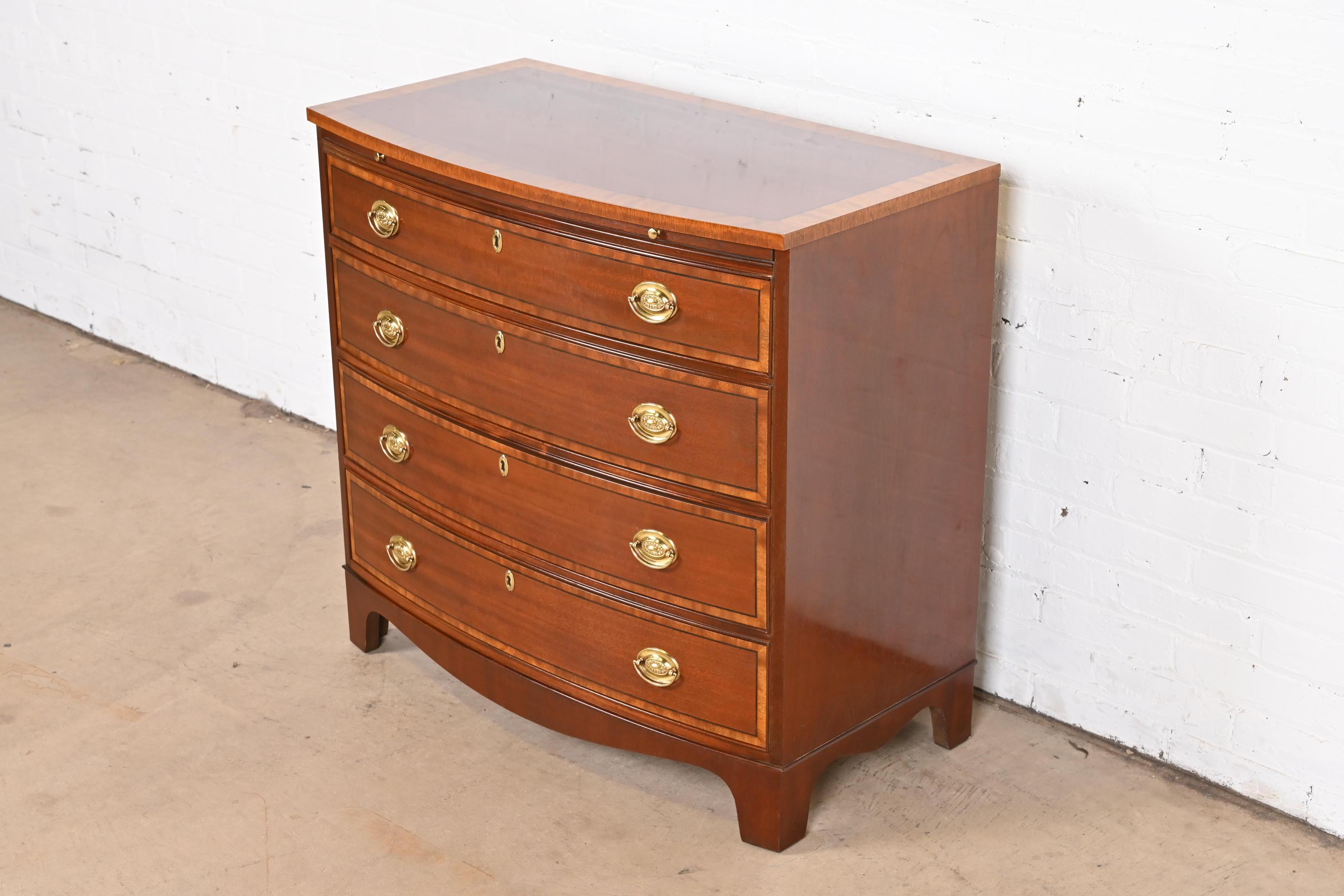 20th Century Baker Furniture Georgian Banded Mahogany Bow Front Chest of Drawers
