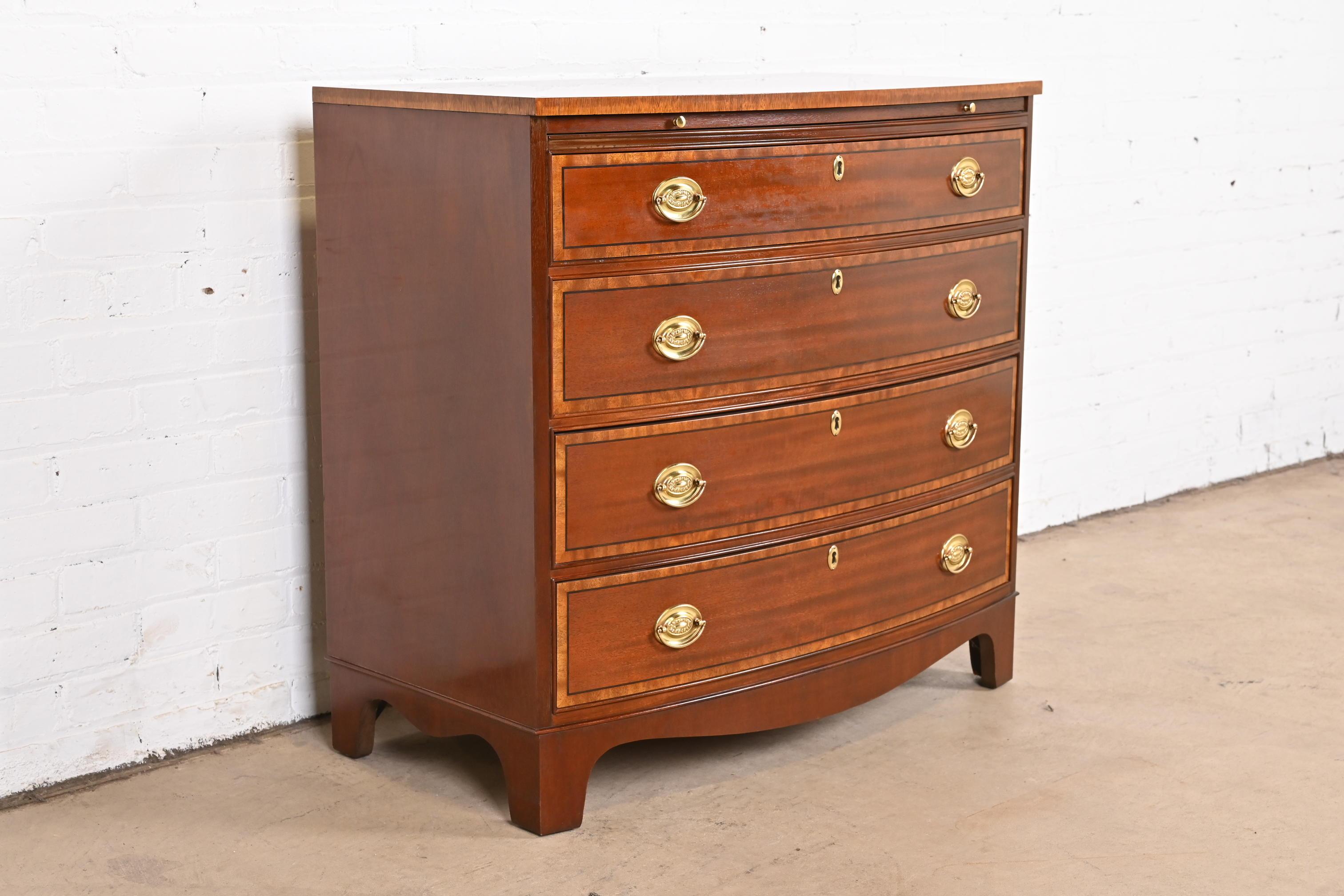 Brass Baker Furniture Georgian Banded Mahogany Bow Front Chest of Drawers