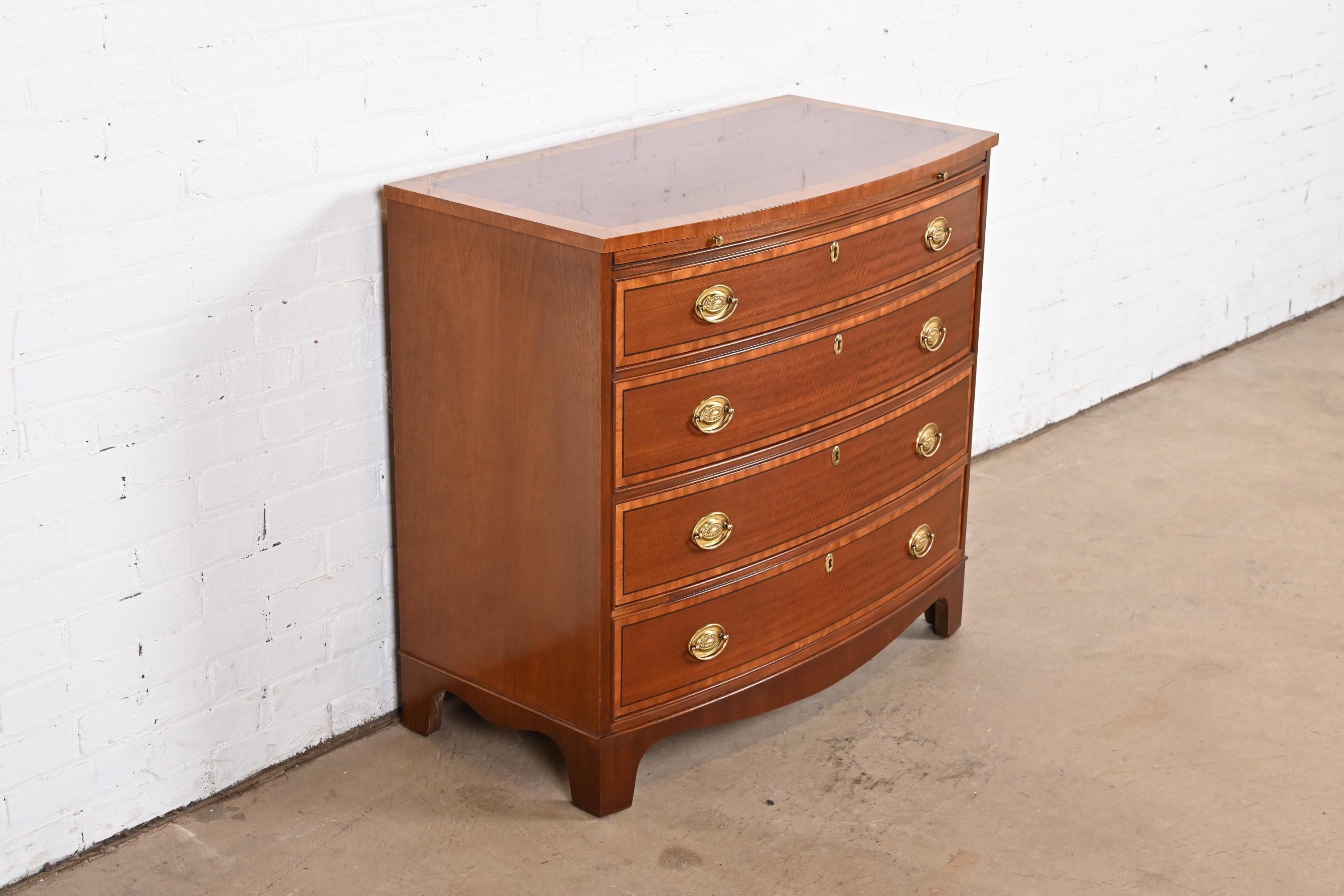 Brass Baker Furniture Georgian Banded Mahogany Bow Front Chest of Drawers