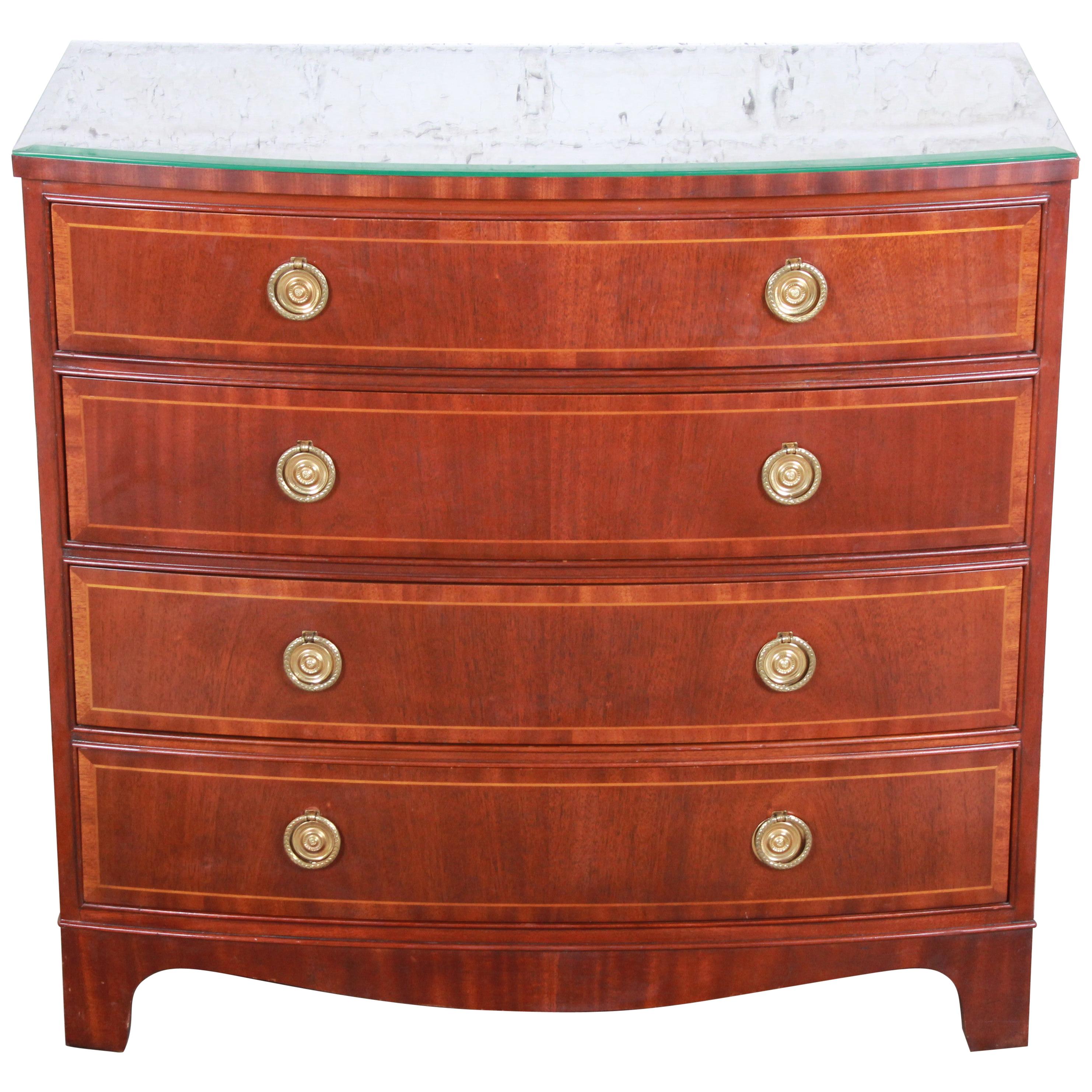 Baker Furniture Georgian Banded Mahogany Bow Front Chest of Drawers