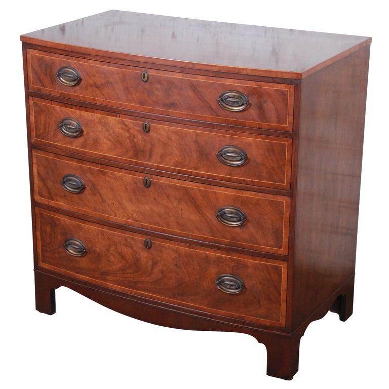Baker Furniture Banded Mahogany Bow Front Chest of Drawers or