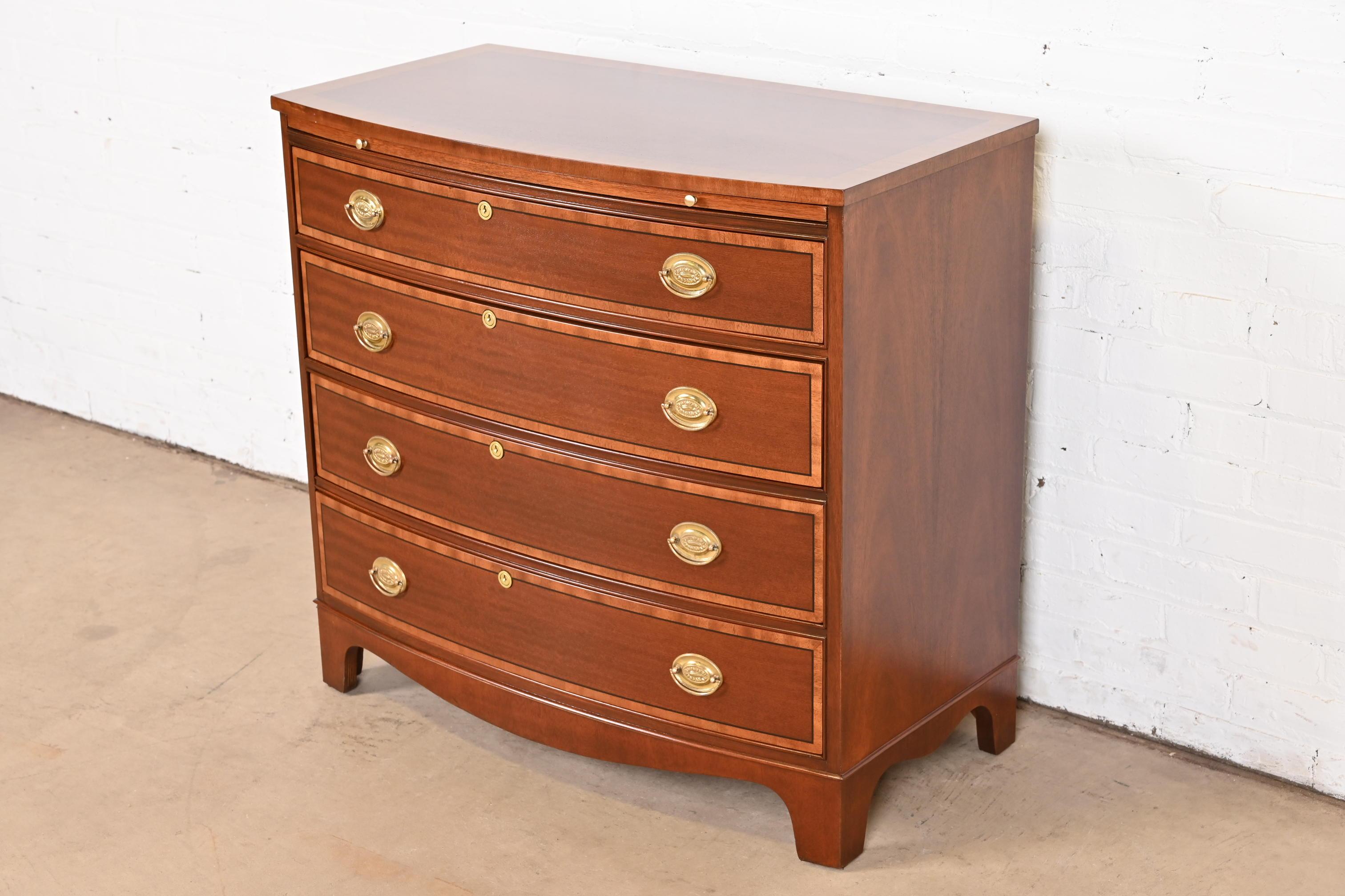 American Baker Furniture Georgian Banded Mahogany Bow Front Chest of Drawers, Refinished