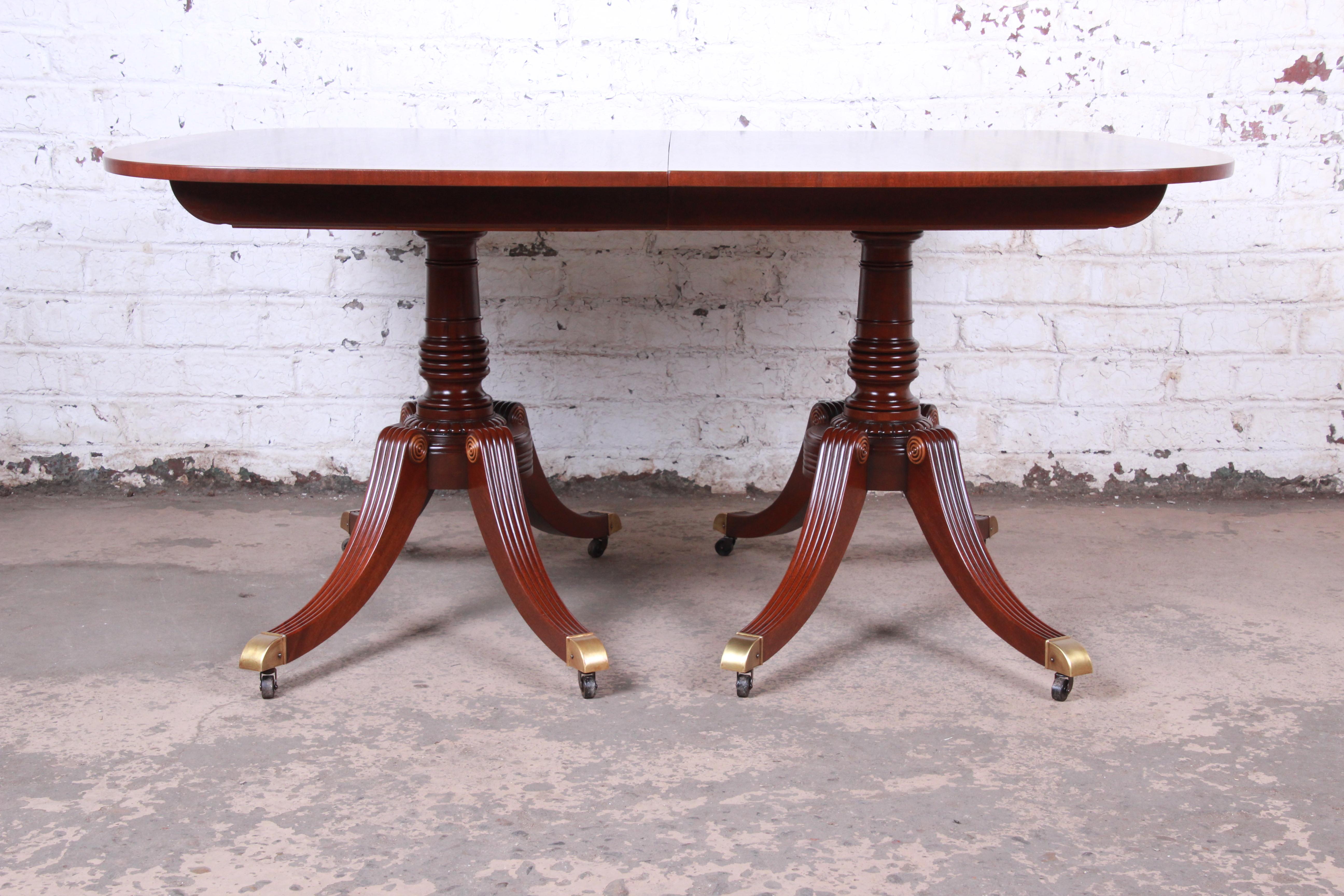 Baker Furniture Georgian Banded Mahogany Double Pedestal Dining Table, Restored 4