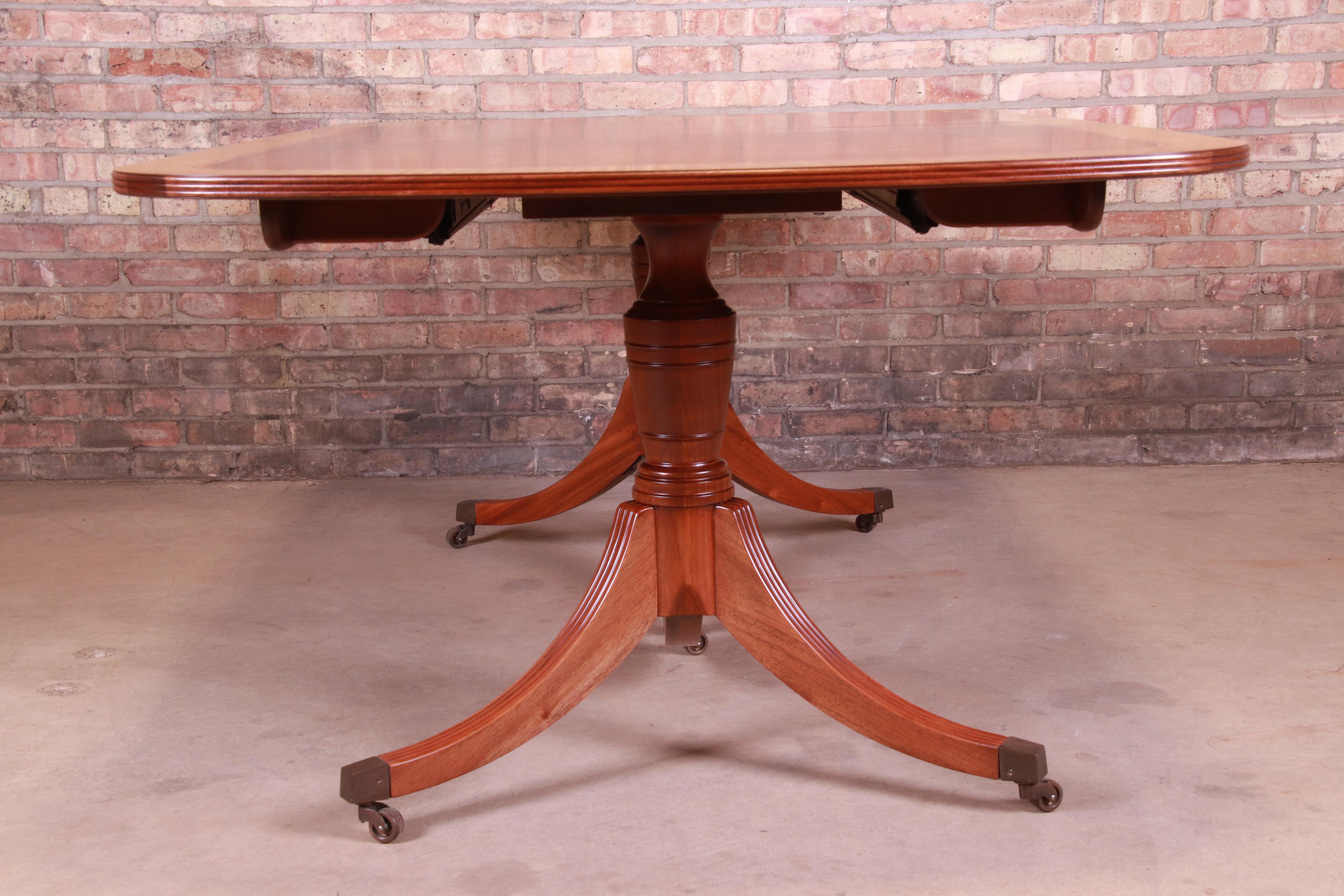 Baker Furniture Georgian Banded Mahogany Double Pedestal Dining Table, Restored 4