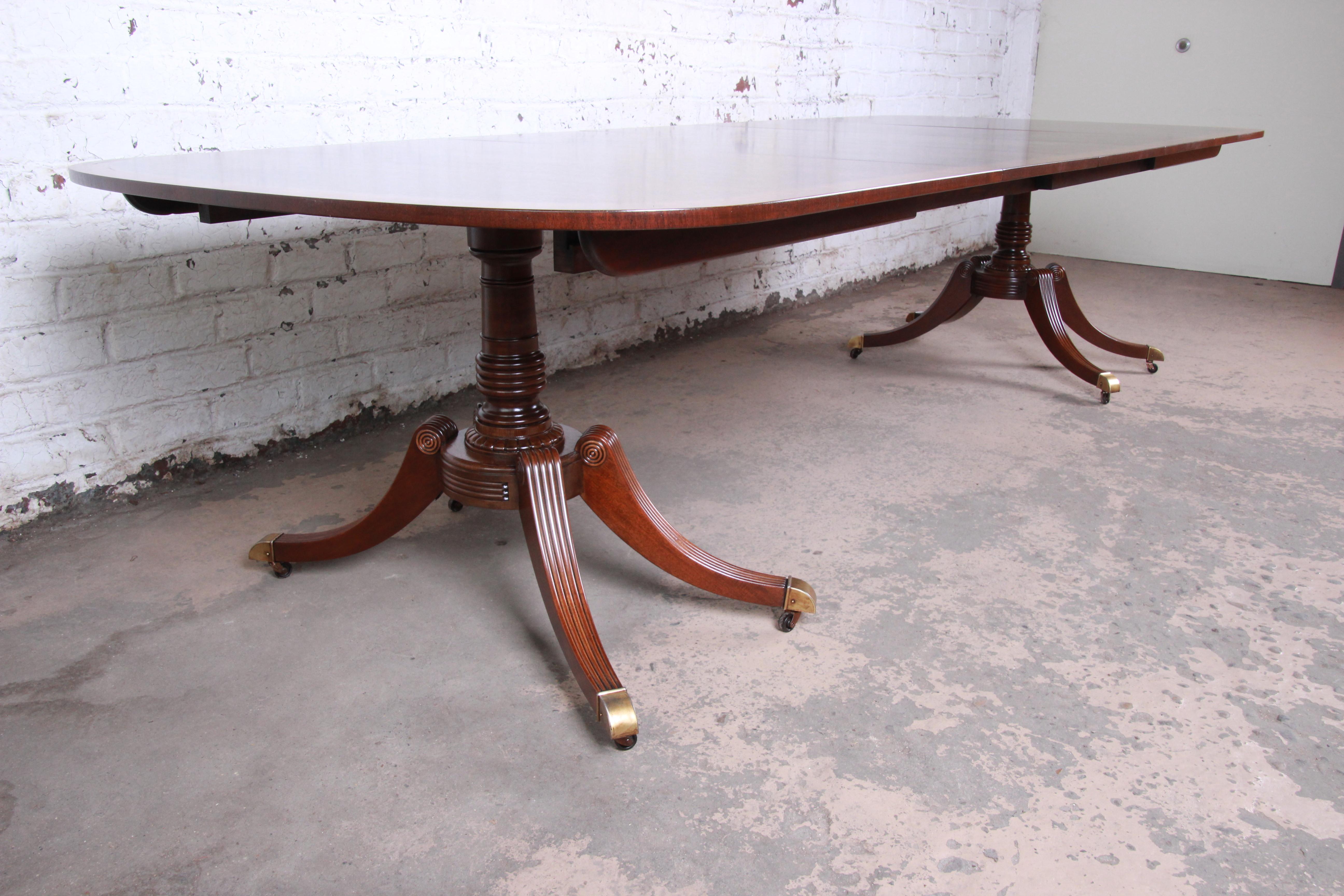 Baker Furniture Georgian Banded Mahogany Double Pedestal Dining Table, Restored 11