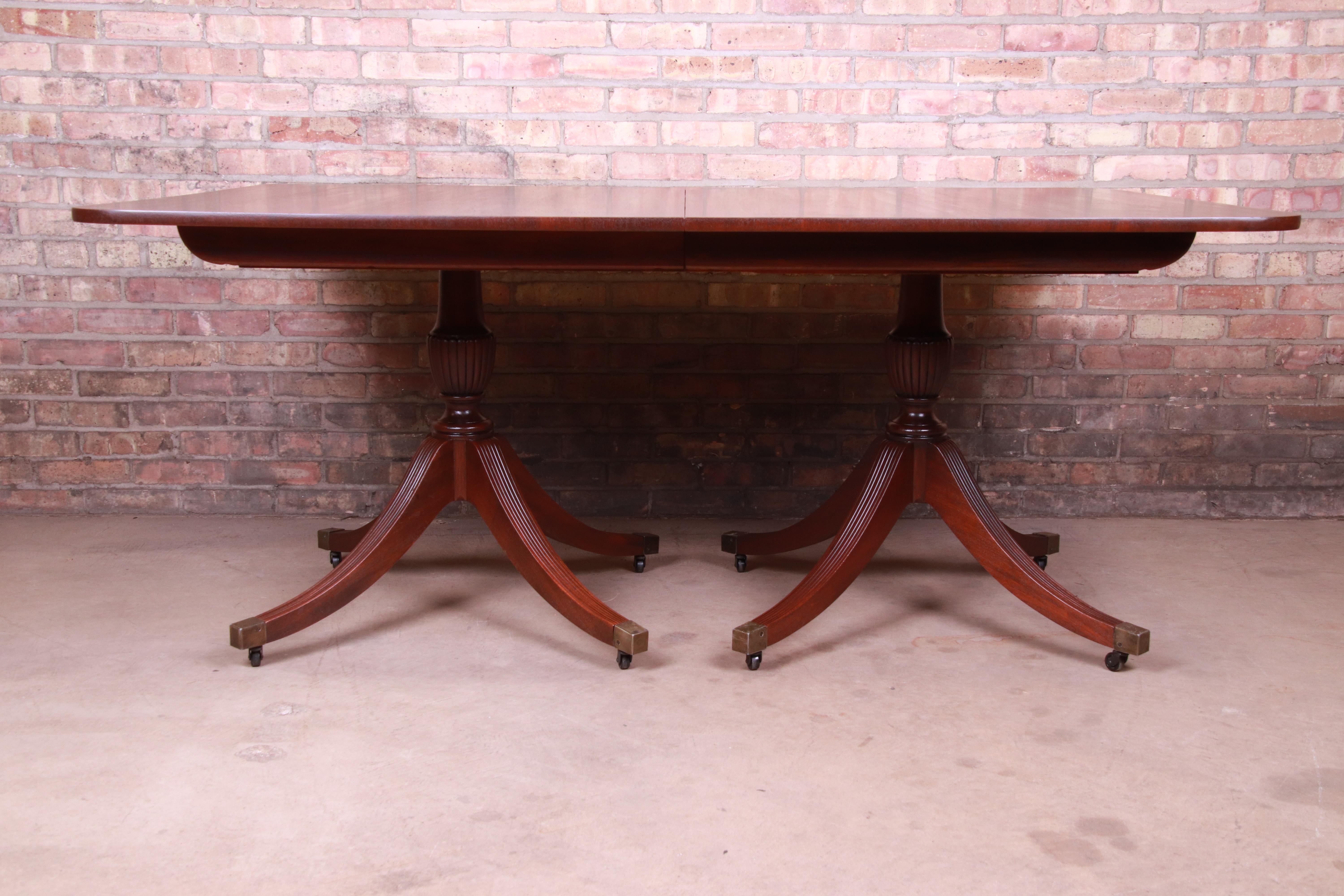 Baker Furniture Georgian Banded Mahogany Double Pedestal Dining Table, Restored 2