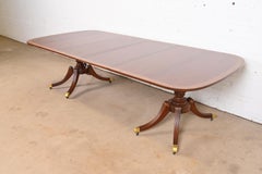 Baker Furniture Georgian Banded Mahogany Double Pedestal Extension Dining Table