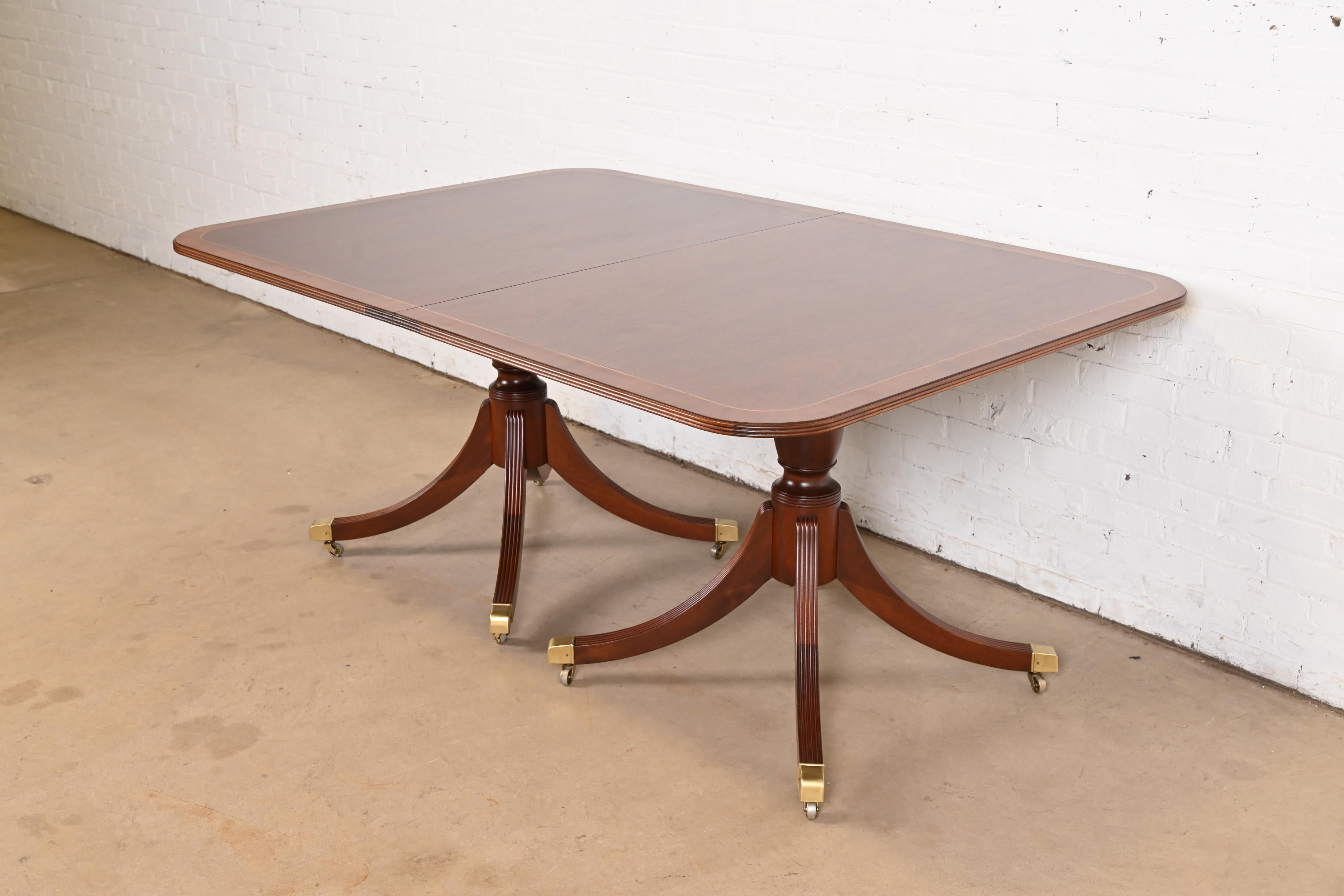 Baker Furniture Georgian Banded Mahogany Double Pedestal Extension Dining Table 1
