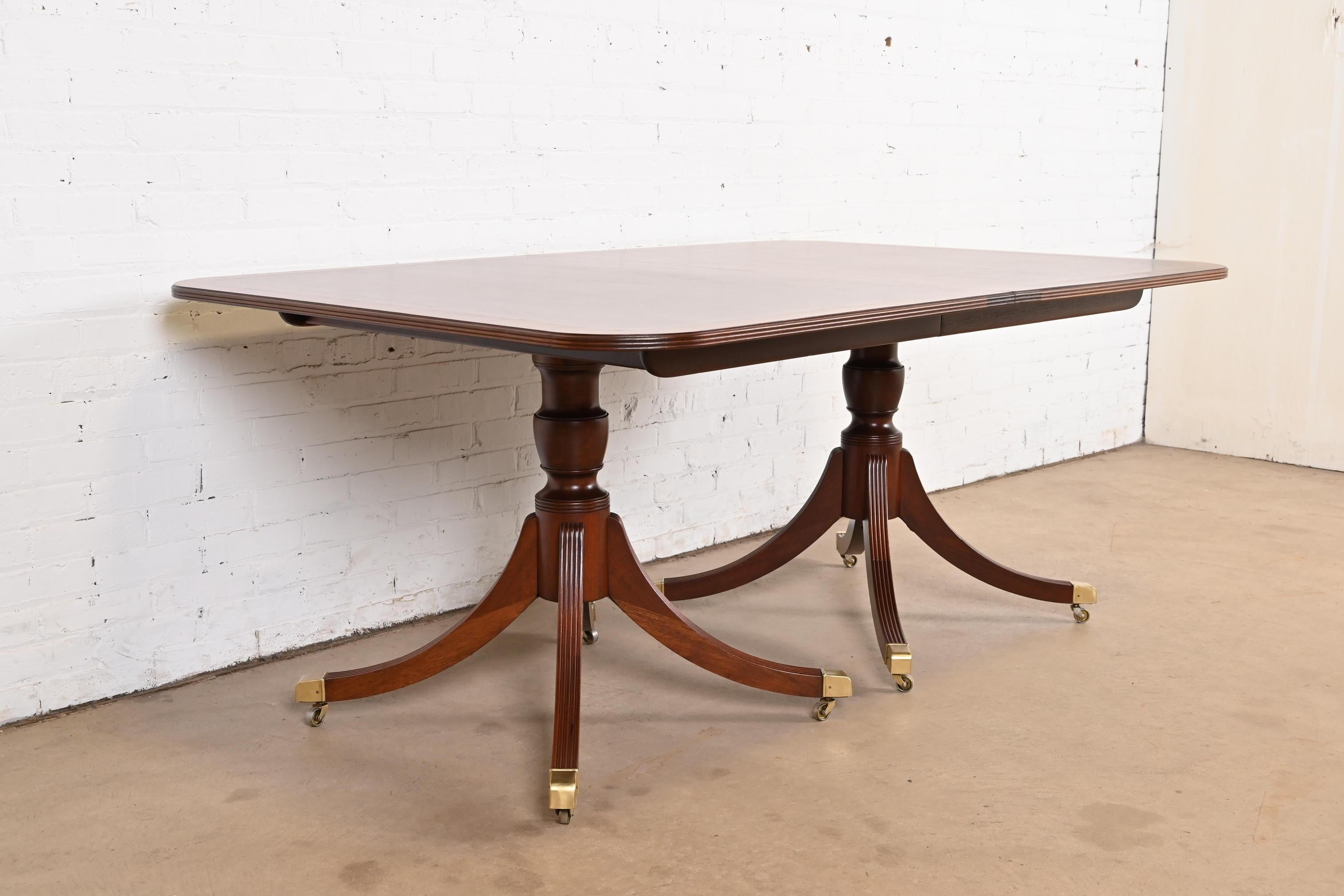 Baker Furniture Georgian Banded Mahogany Double Pedestal Extension Dining Table 2