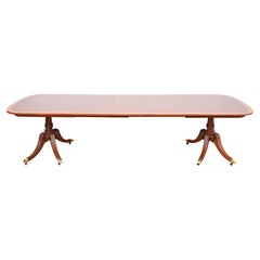 Baker Furniture Georgian Banded Mahogany Double Pedestal Extension Dining Table