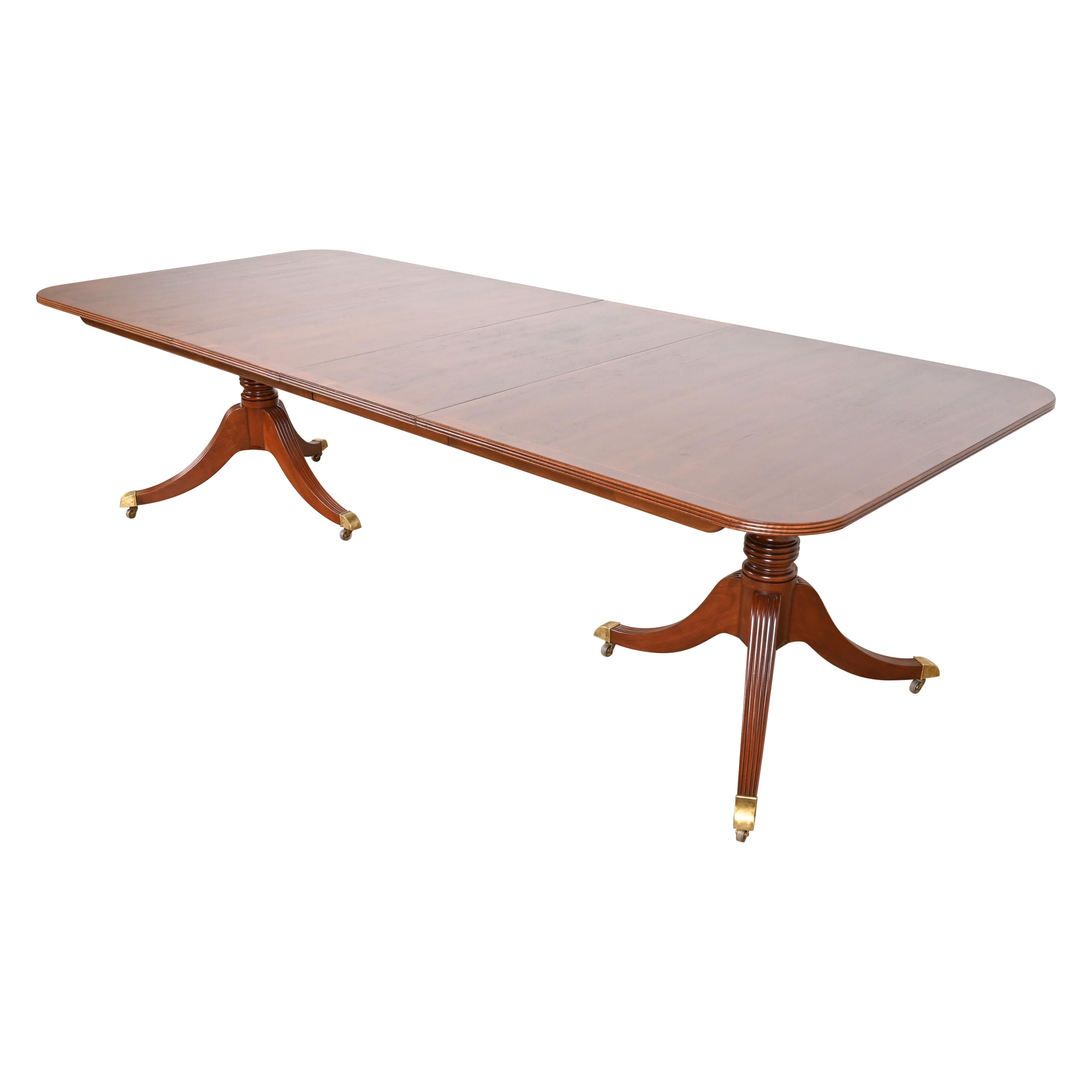 Baker Furniture Georgian Banded Mahogany Double Pedestal Extension Dining Table