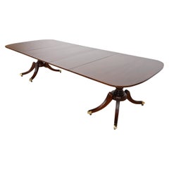 Baker Furniture Georgian Banded Mahogany Double Pedestal Extension Dining Table