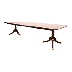 Baker Furniture Georgian Banded Mahogany Double Pedestal Extension Dining Table