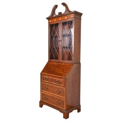 Baker Furniture Georgian Banded Mahogany Drop Front Secretary Desk With Bookcase