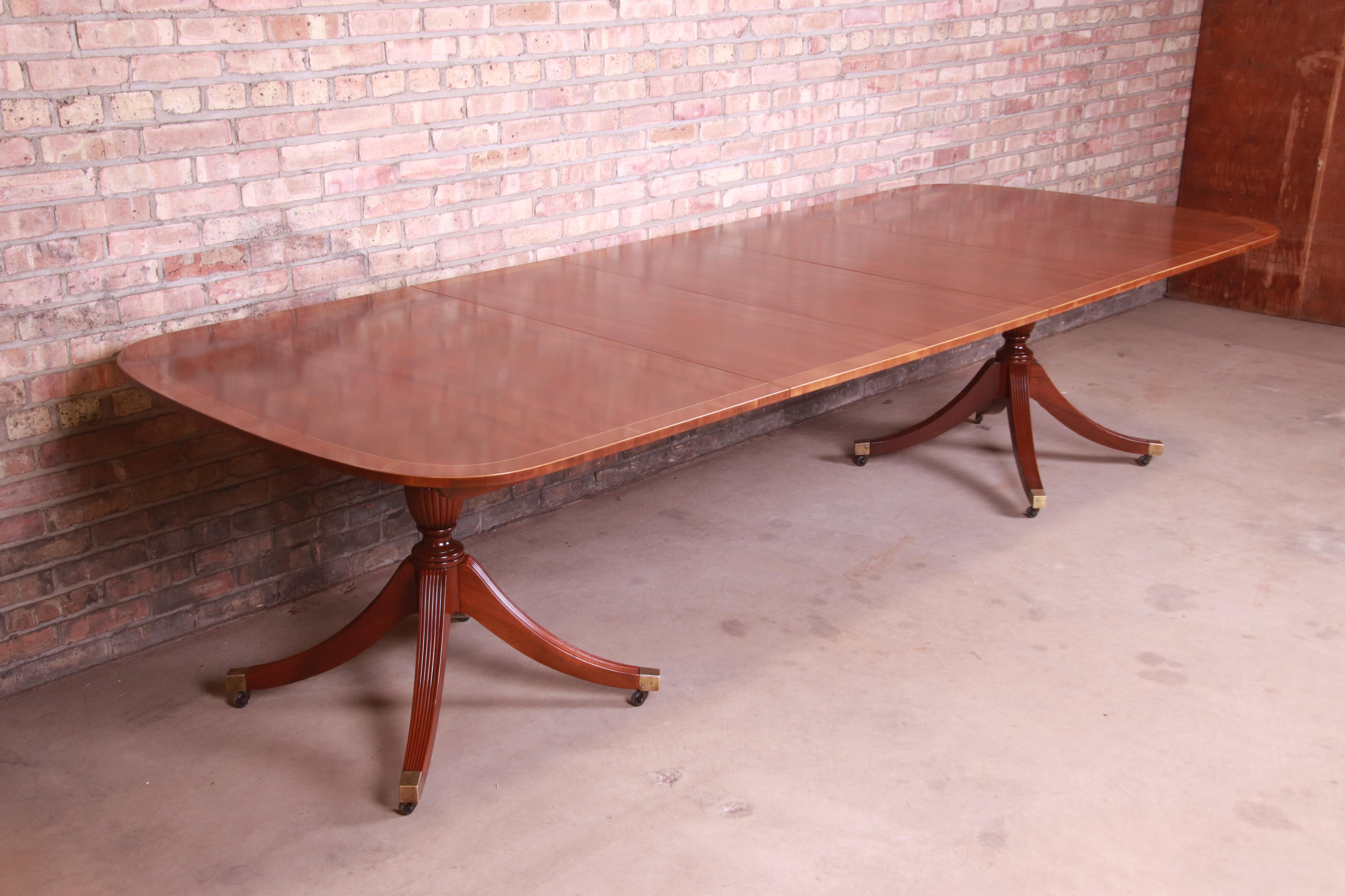 20th Century Baker Furniture Georgian Banded Mahogany Extension Dining Table, Refinished