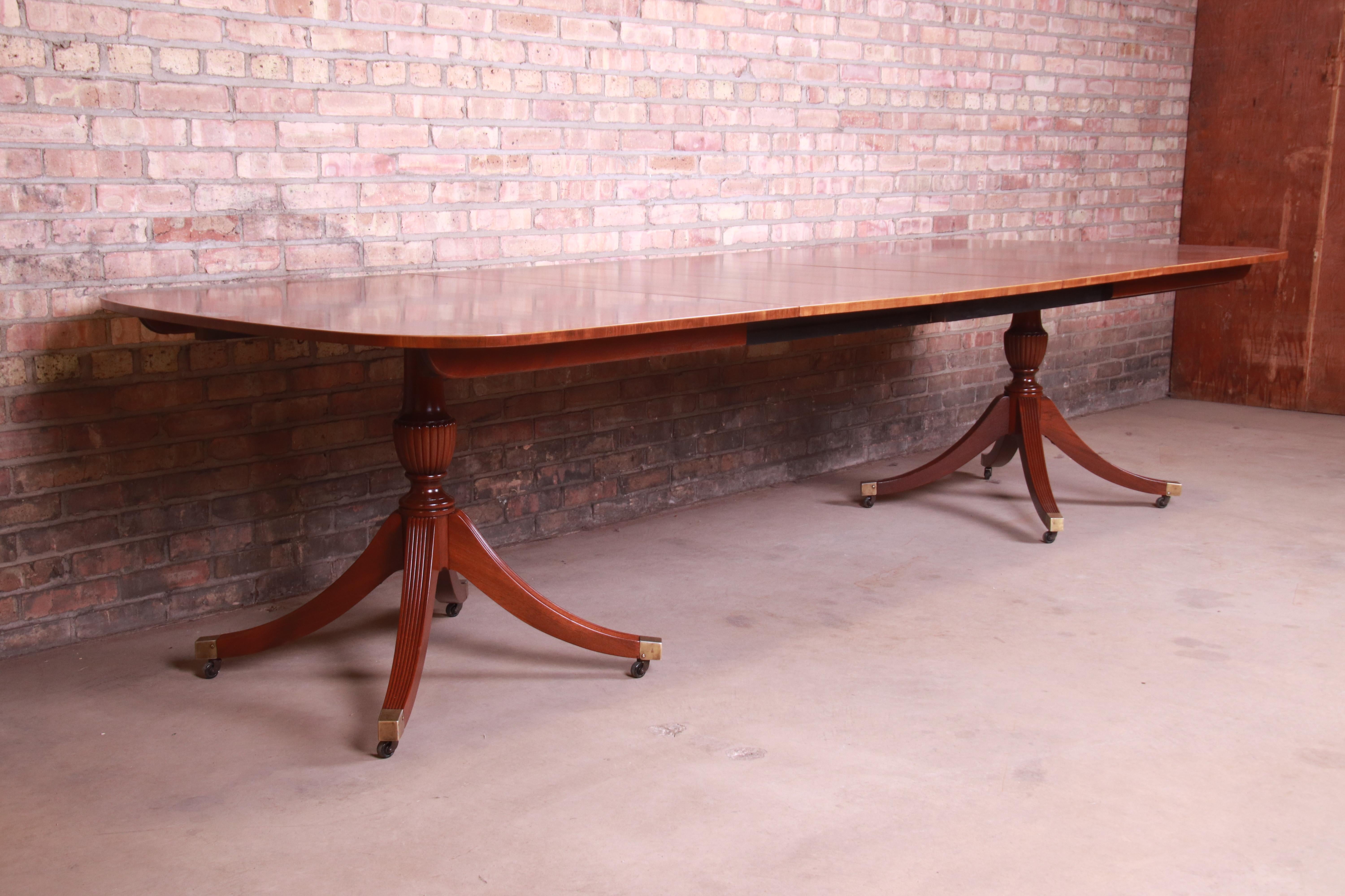Brass Baker Furniture Georgian Banded Mahogany Extension Dining Table, Refinished