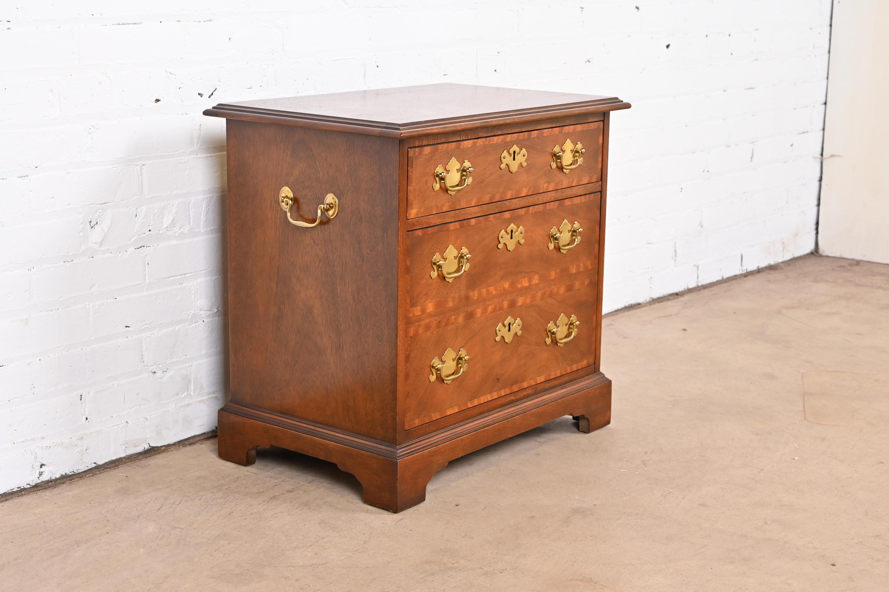 Brass Baker Furniture Georgian Banded Mahogany Nightstand For Sale