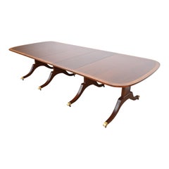 Baker Furniture Georgian Banded Mahogany Pedestal Dining Table, Newly Refinished Baker Furniture Georgian Banded Mahogany Pedestal Dining Table, Newly Refinished