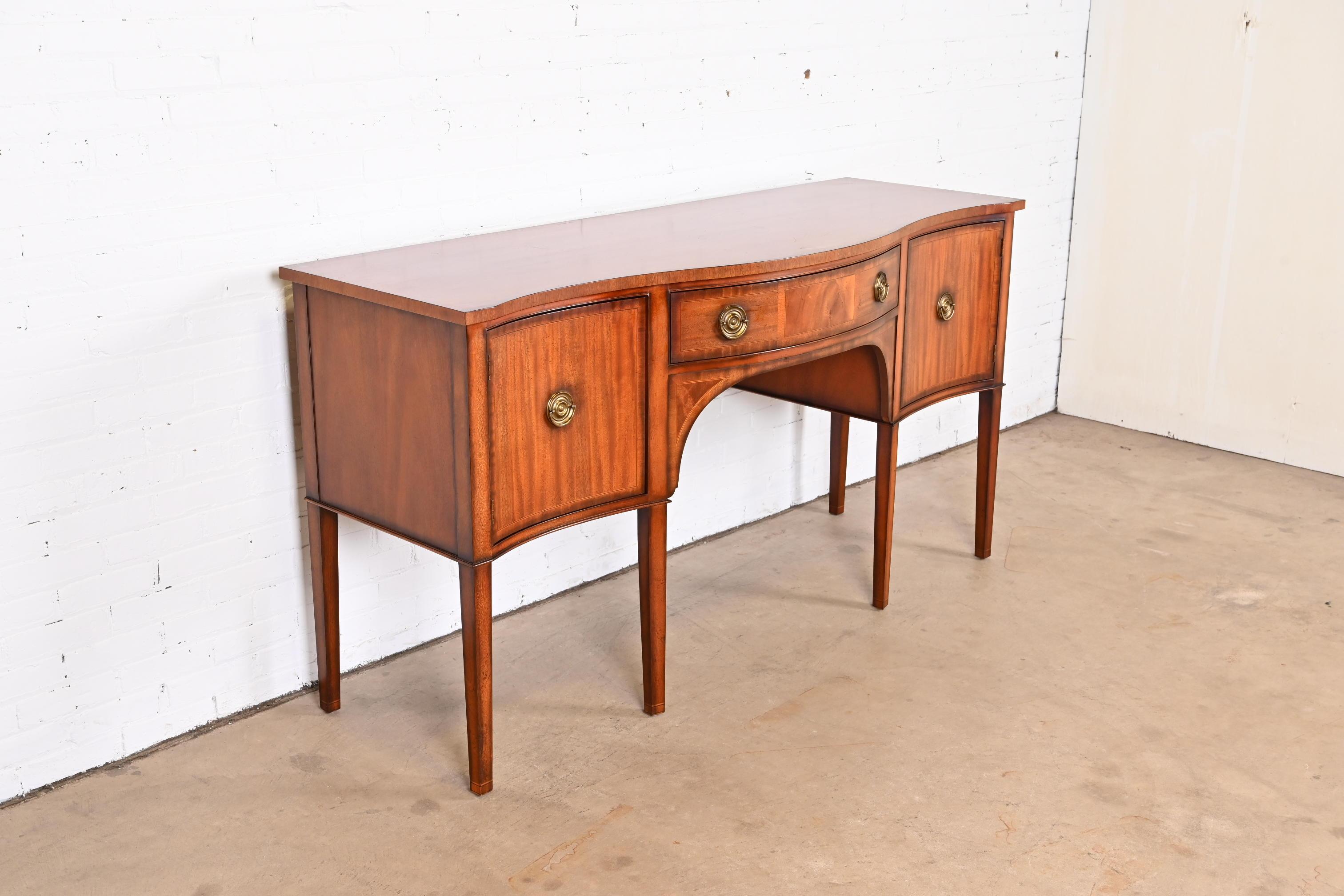 Brass Baker Furniture Georgian Banded Mahogany Serpentine Front Sideboard Credenza For Sale