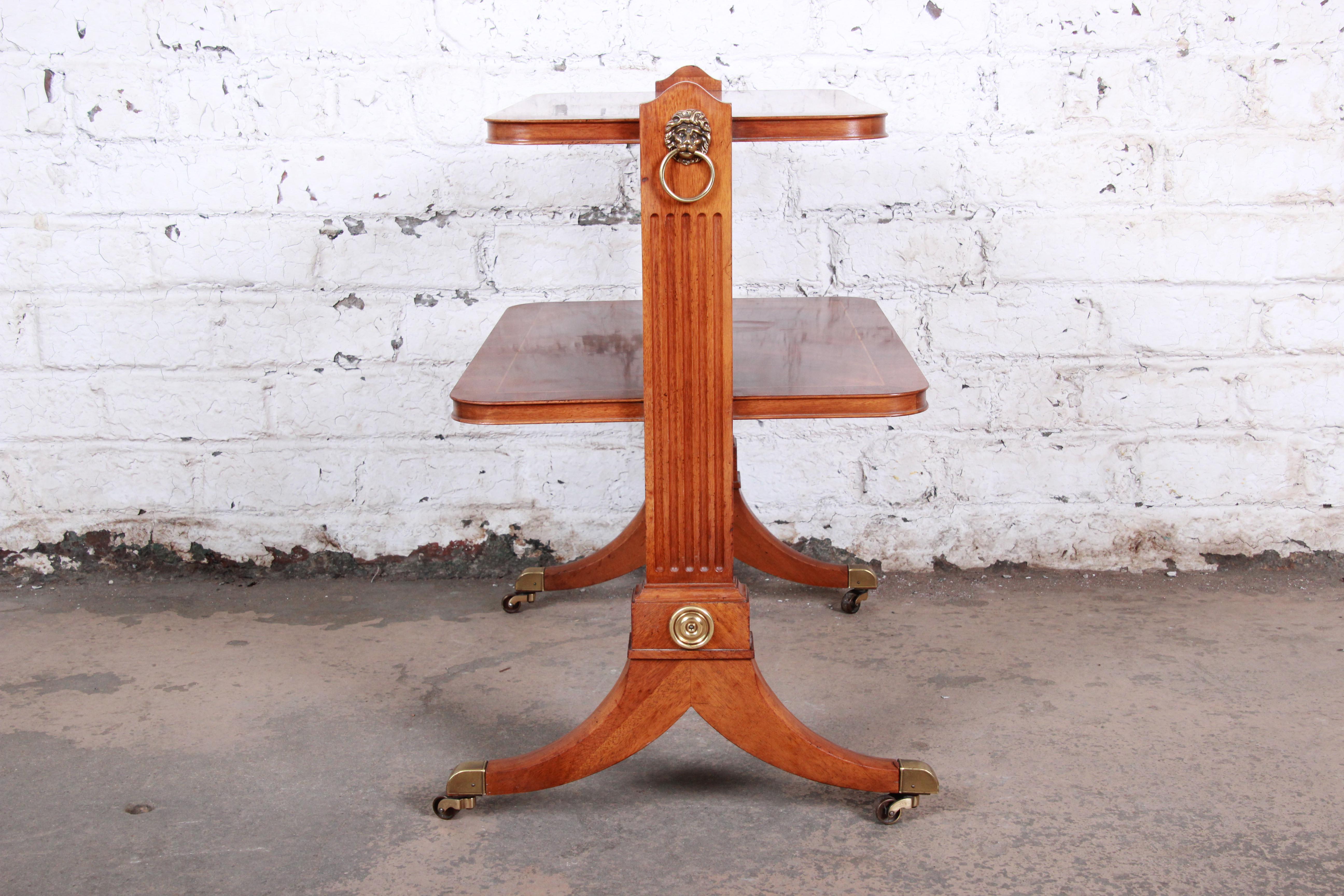 American Baker Furniture Georgian Banded Mahogany Two-Tier Side Table For Sale