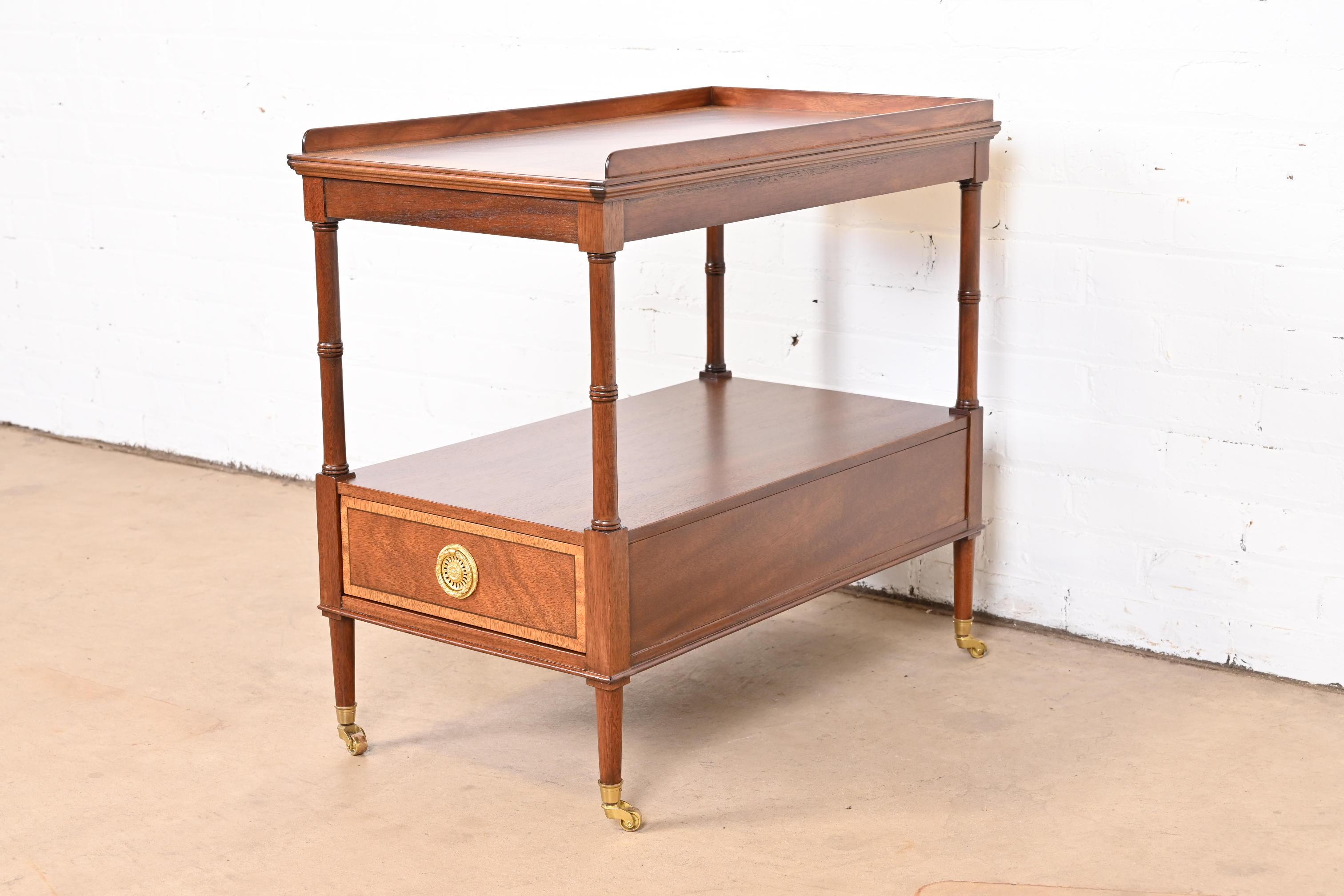 20th Century Baker Furniture Georgian Banded Mahogany Two-Tier Tea Table, Newly Refinished