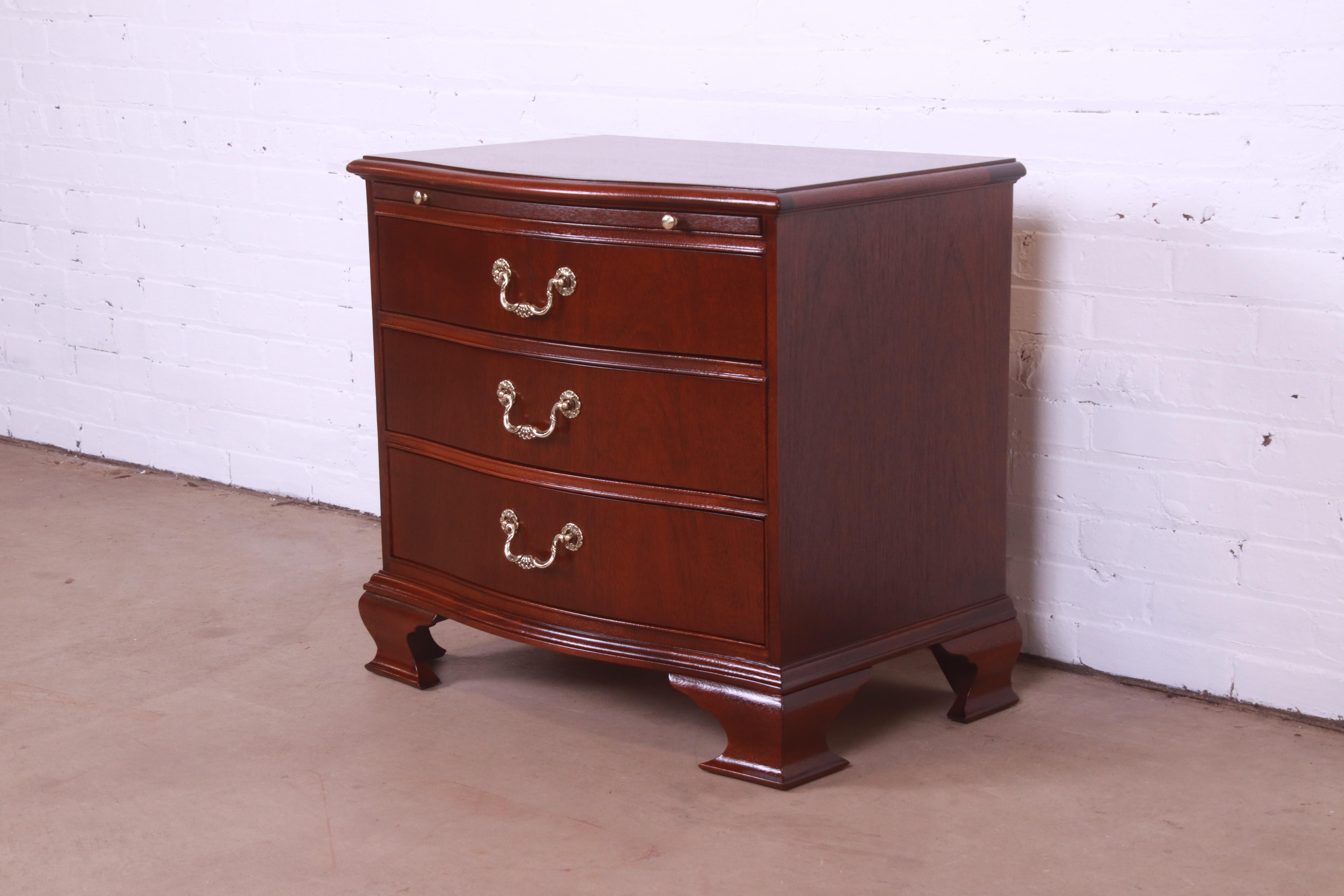 20th Century Baker Furniture Georgian Bow Front Bedside Chest, Newly Refinished