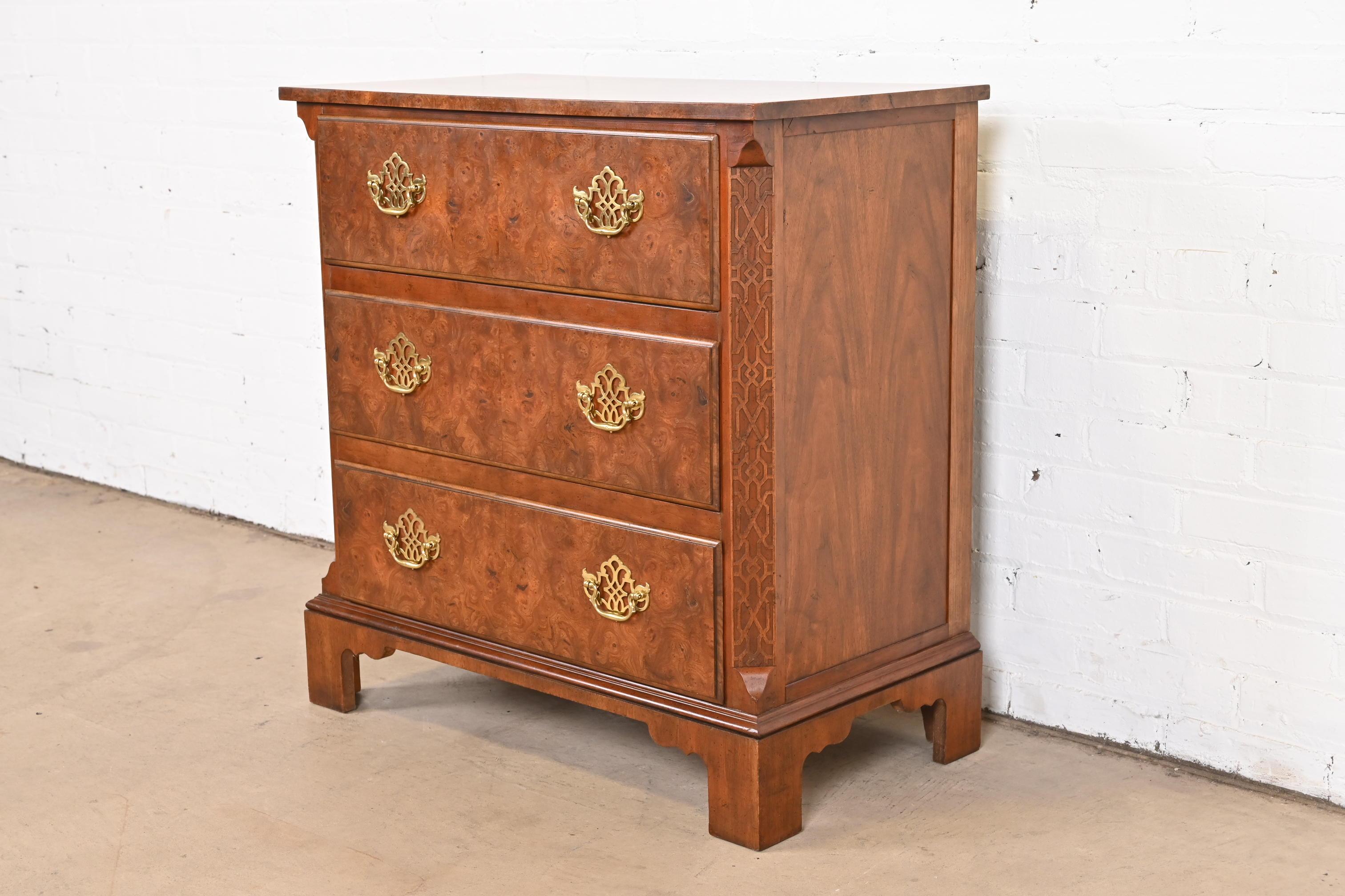 American Baker Furniture Georgian Burled Walnut Bachelor Chest