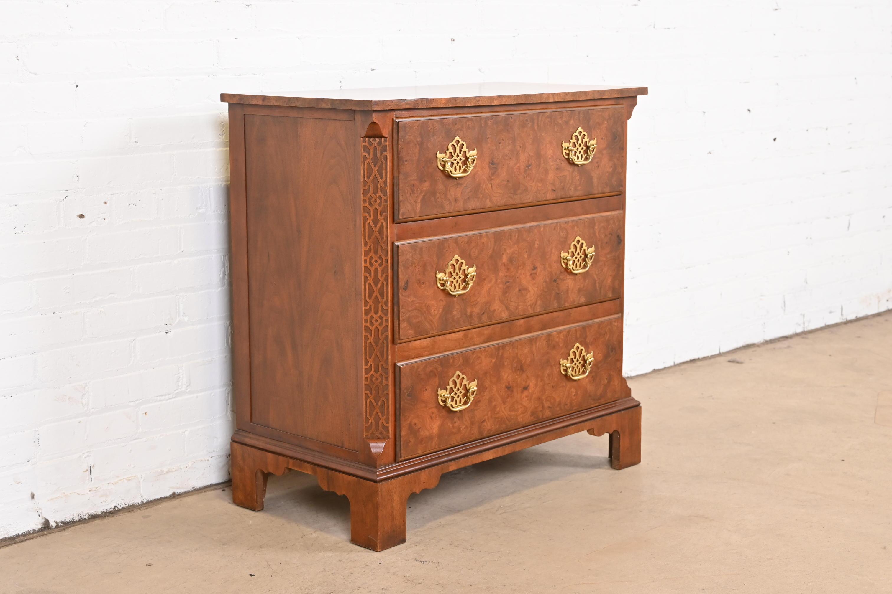 20th Century Baker Furniture Georgian Burled Walnut Bachelor Chest