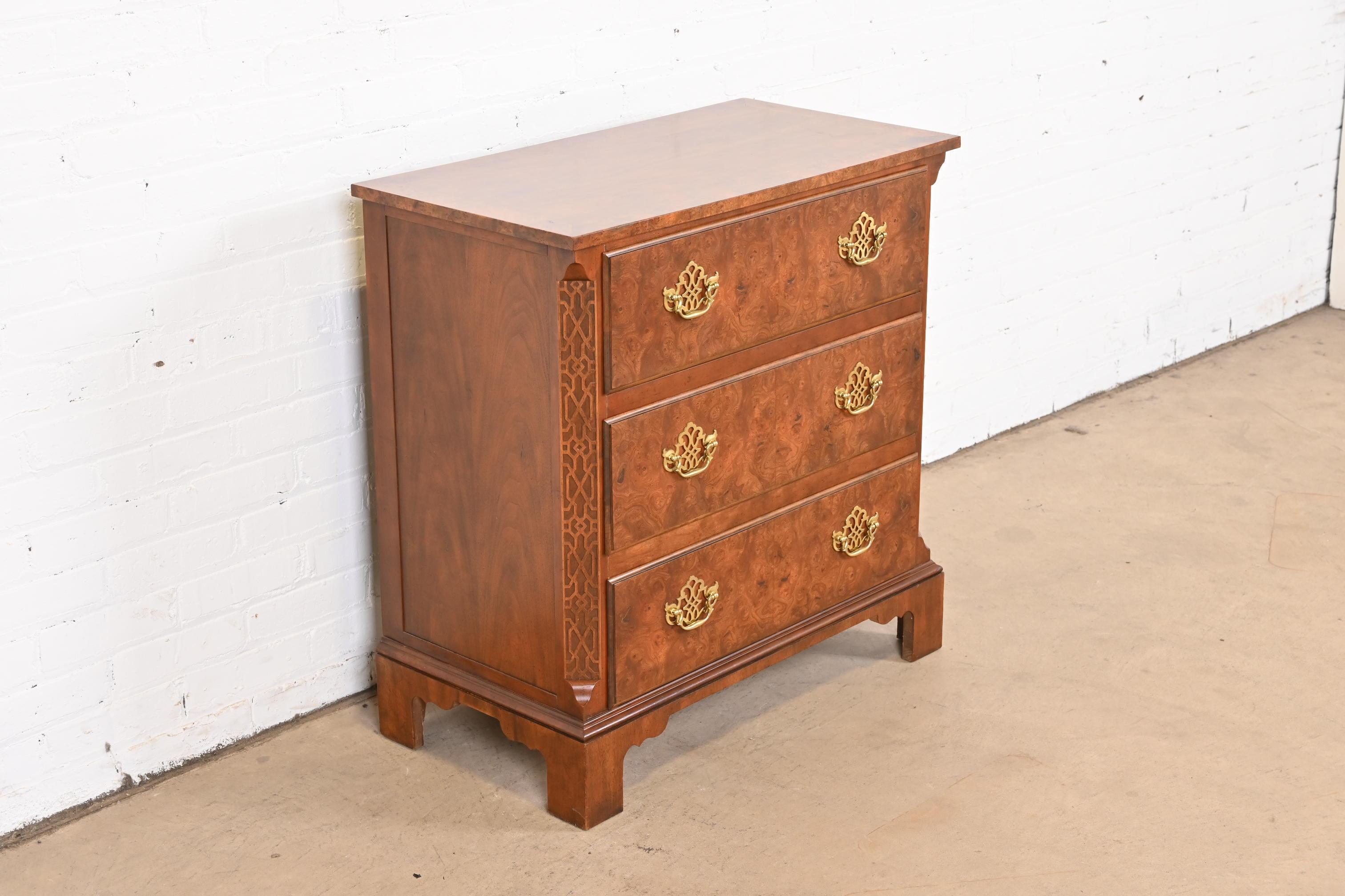 Brass Baker Furniture Georgian Burled Walnut Bachelor Chest