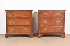 Baker Furniture Georgian Burled Walnut Bedside Chests, Pair