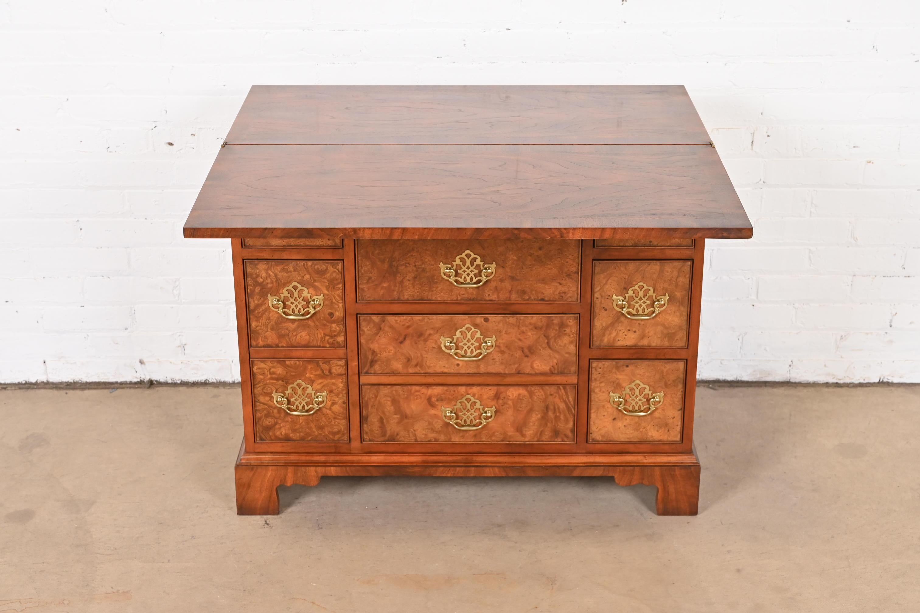 Baker Furniture Georgian Burled Walnut Flip Top Bachelor Chest 6