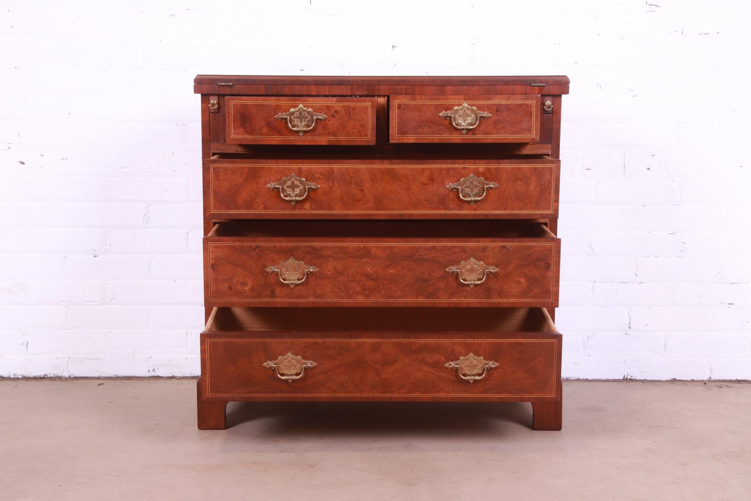 Baker Furniture Georgian Burled Walnut Flip Top Bachelor Chest 2