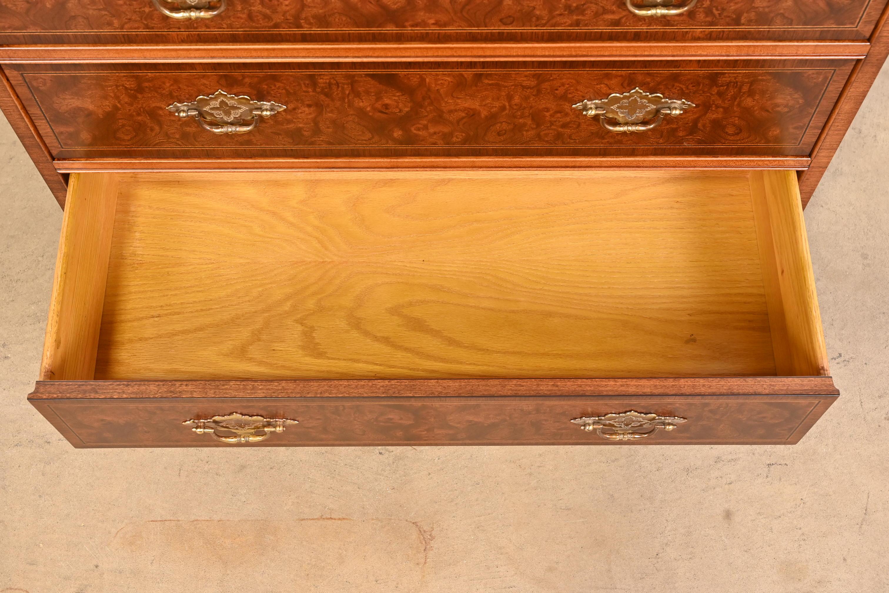 Baker Furniture Georgian Burled Walnut Flip Top Bachelor Chest, Newly Refinished 4