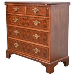 Baker Furniture Georgian Burled Walnut Flip Top Bachelor Chest, Newly Refinished