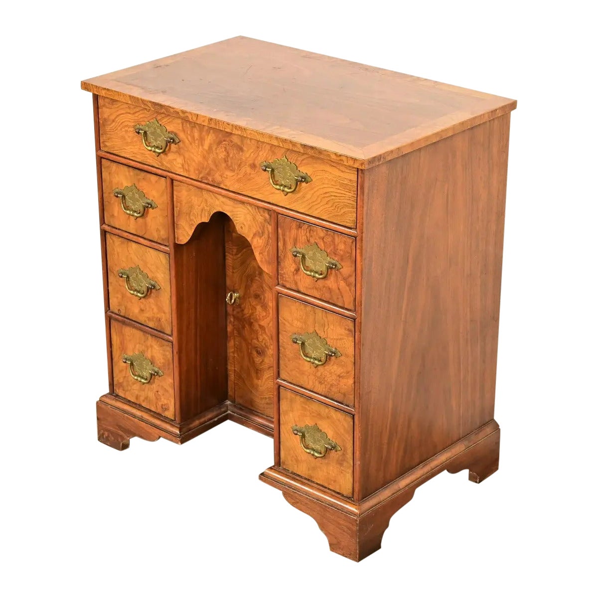 Baker Furniture Georgian Burled Walnut Writing Desk, Circa 1970s For Sale