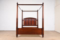 Baker Furniture Georgian Carved Flame Mahogany Four-Poster Queen Size Tester Bed