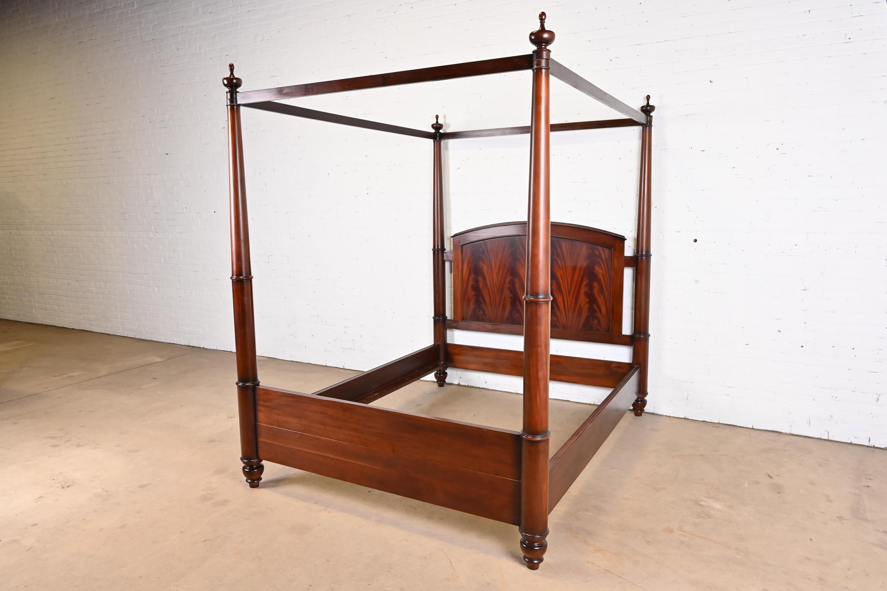 Baker Furniture Georgian Carved Flame Mahogany Four-Poster Queen Size Tester Bed In Good Condition In South Bend, IN