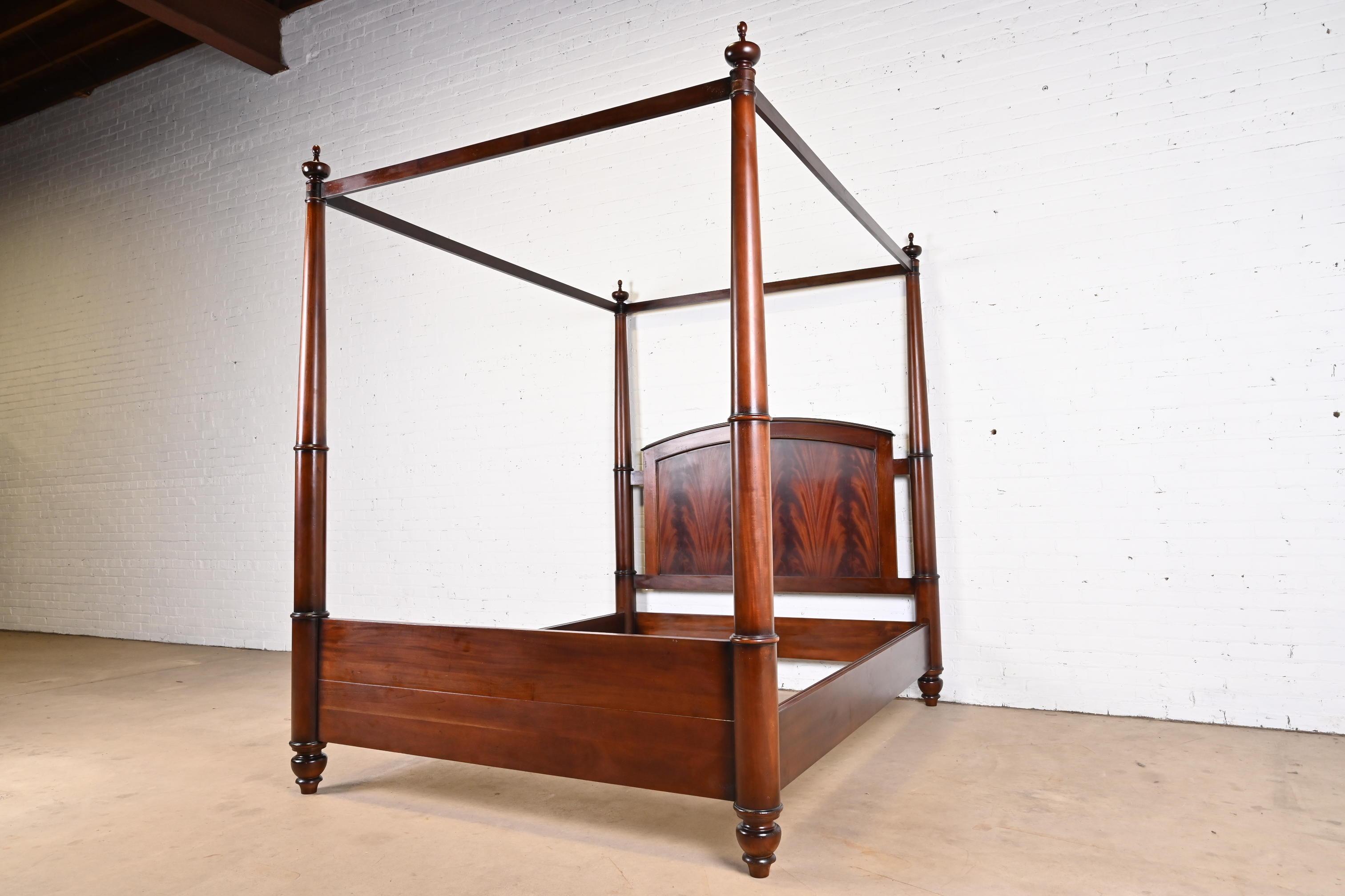 20th Century Baker Furniture Georgian Carved Flame Mahogany Four-Poster Queen Size Tester Bed