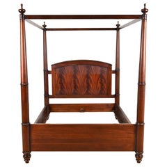 Baker Furniture Georgian Carved Flame Mahogany Four-Poster Queen Size Tester Bed