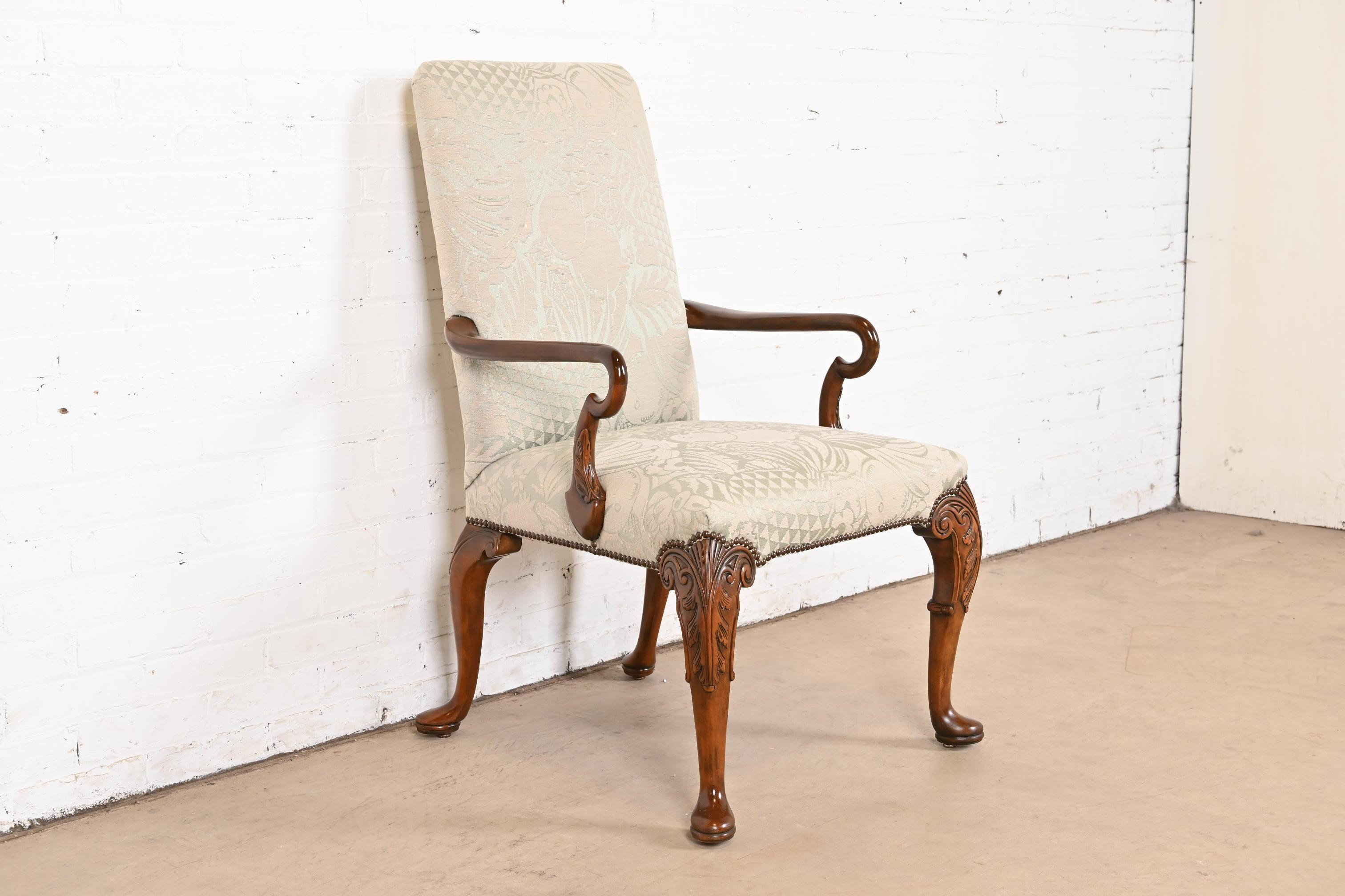 Upholstery Baker Furniture Georgian Carved Mahogany Armchair For Sale