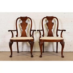 Baker Furniture Georgian Carved Mahogany Armchairs, Pair