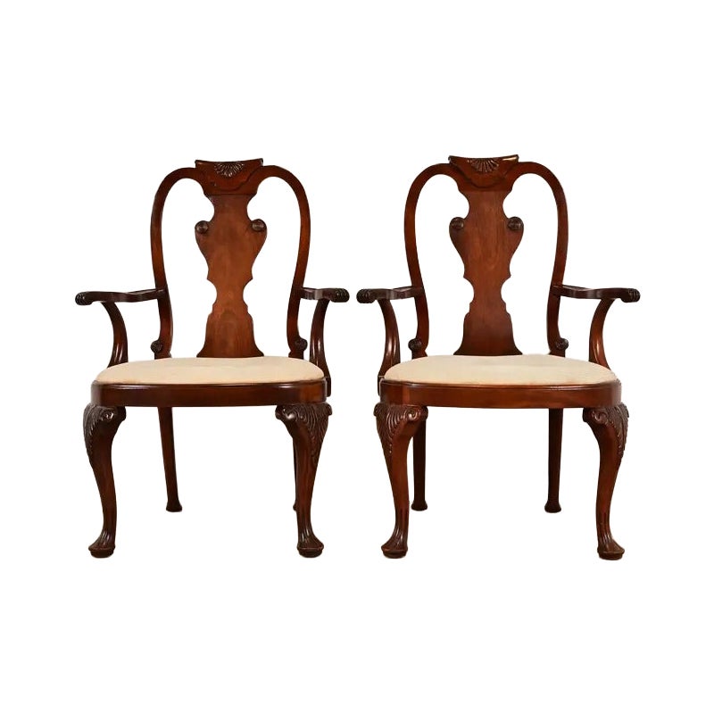 Baker Furniture Georgian Carved Mahogany Armchairs, Pair