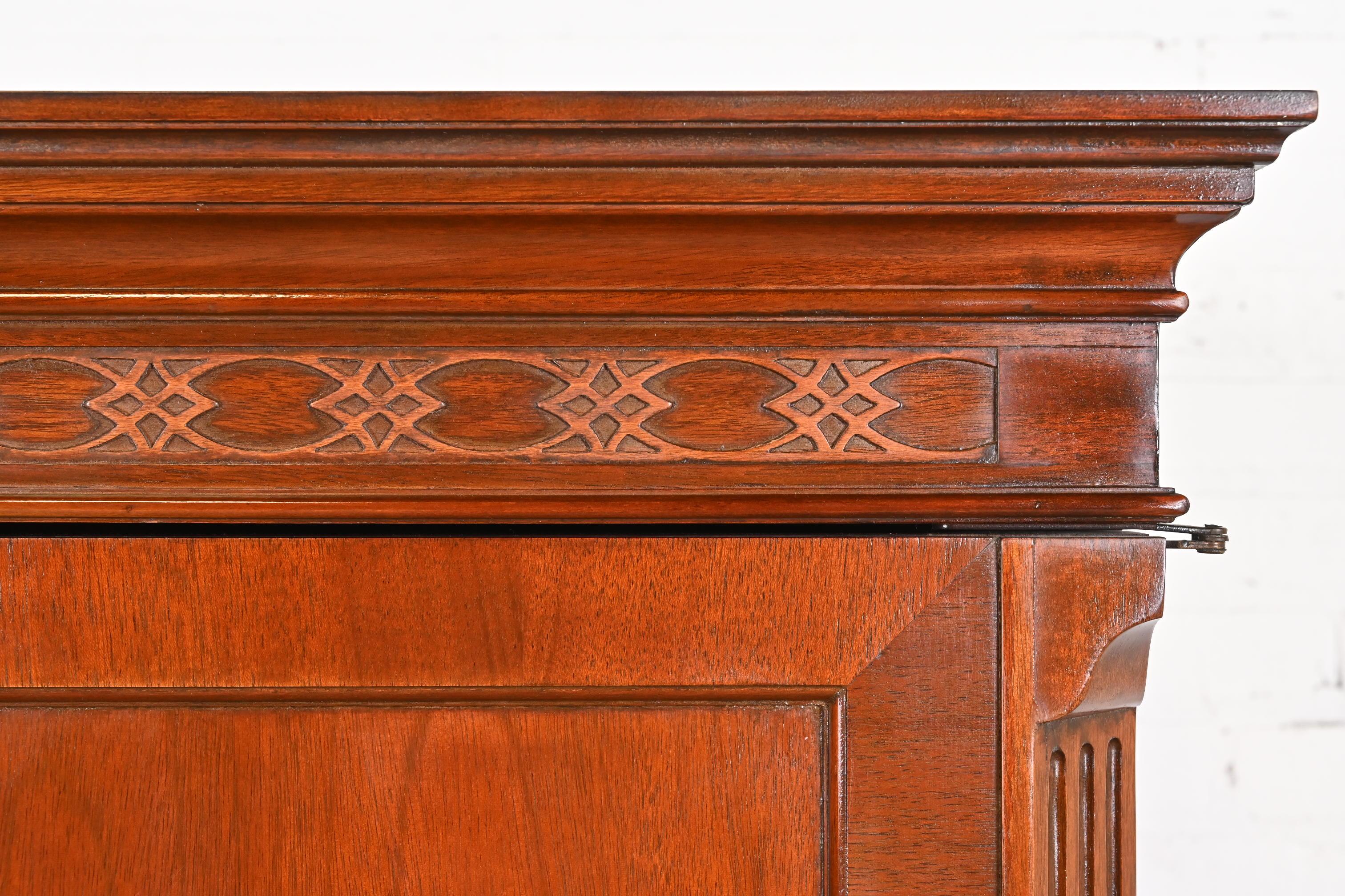 Brass Baker Furniture Georgian Carved Mahogany Armoire Dresser