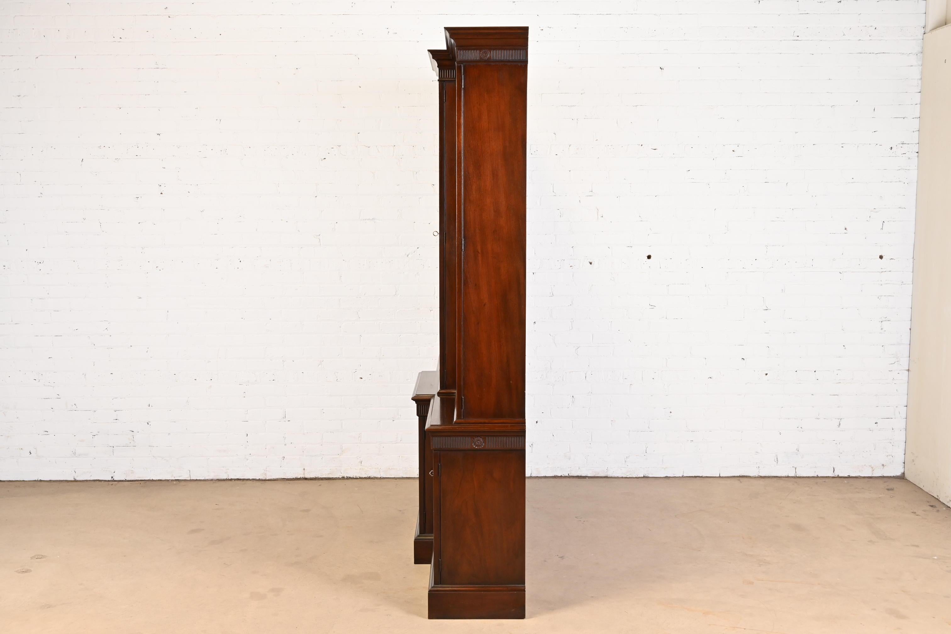 Baker Furniture Georgian Carved Mahogany Breakfront Bookcase Cabinet 5