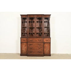 Baker Furniture Georgian Carved Mahogany Breakfront Bookcase Cabinet