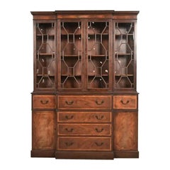 Baker Furniture Georgian Carved Mahogany Breakfront Bookcase Cabinet