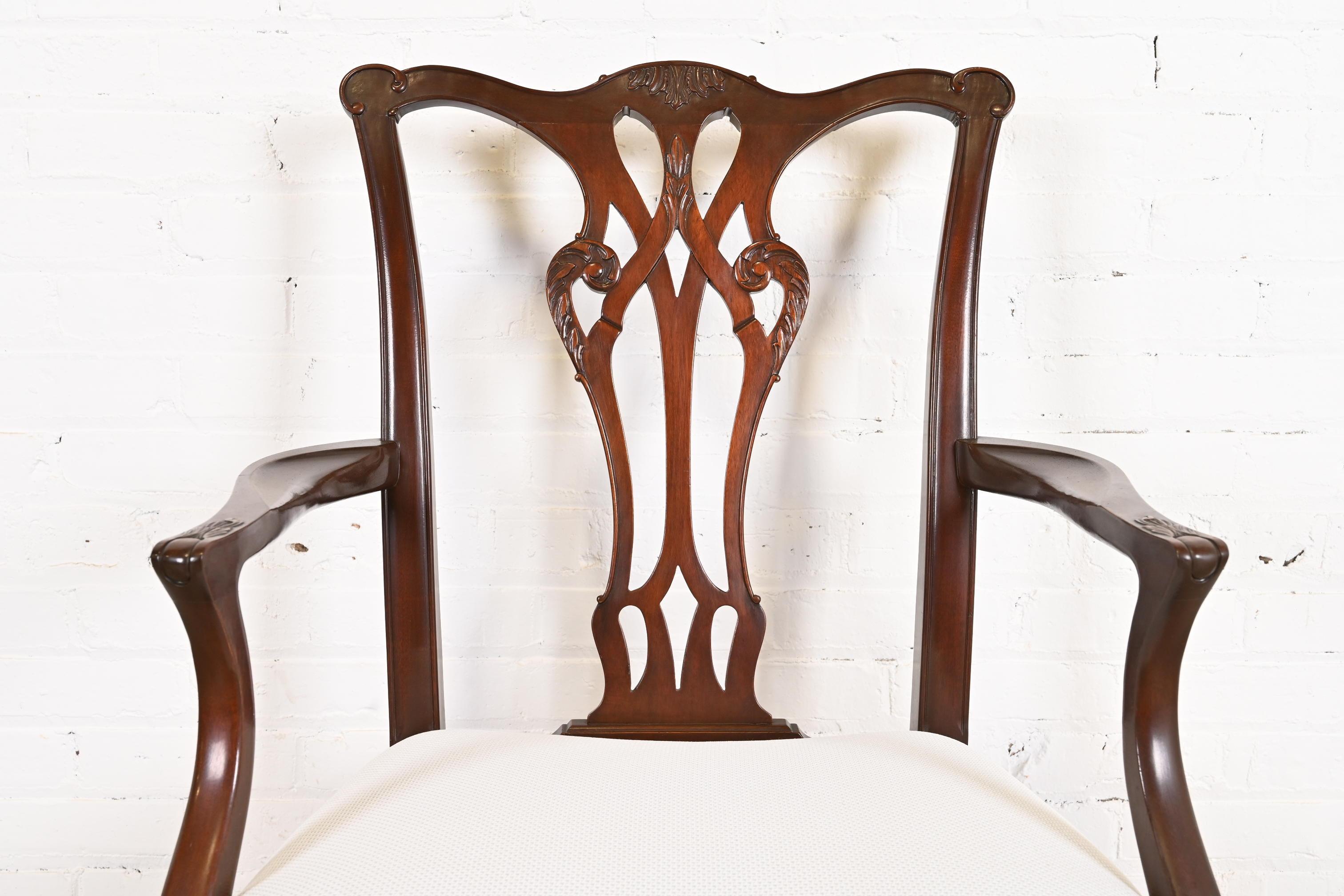 Baker Furniture Georgian Carved Mahogany Dining Chairs, Newly Reupholstered 5
