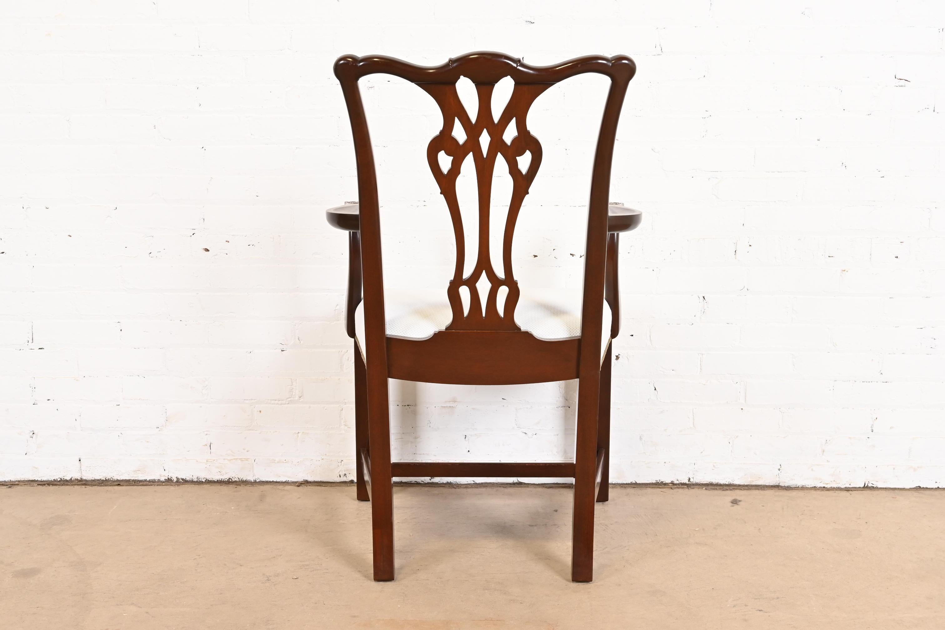 Baker Furniture Georgian Carved Mahogany Dining Chairs, Newly Reupholstered 7