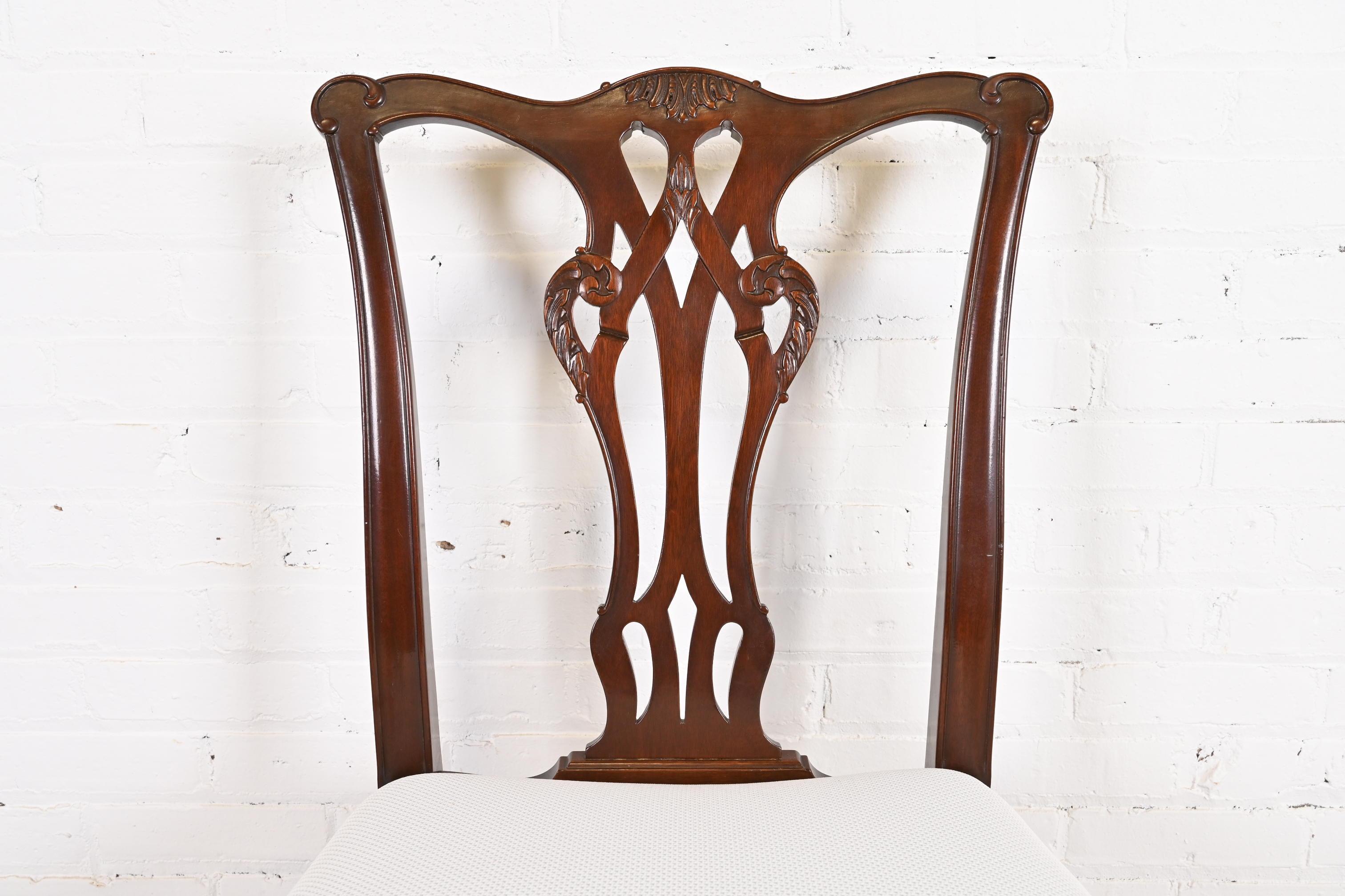Baker Furniture Georgian Carved Mahogany Dining Chairs, Newly Reupholstered 1