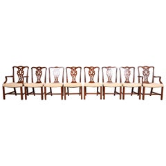Vintage Baker Furniture Georgian Carved Mahogany Dining Chairs, Set of Eight
